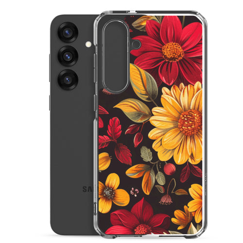 Autumn Bloom Floral Clear Case for Samsung Galaxy S25 Plus – Warm Fall Flowers Protective Cover
