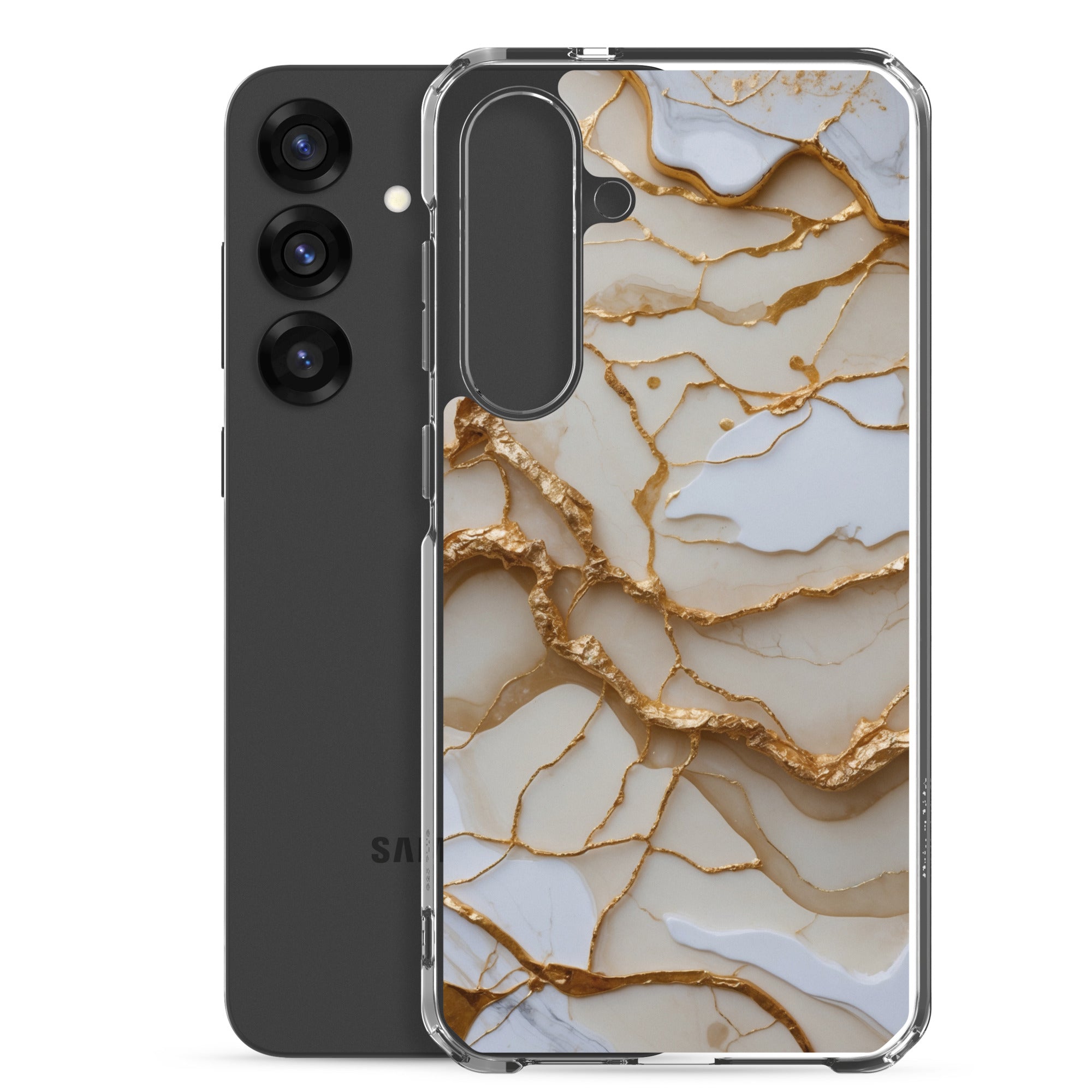 White Marble Gold Veins Clear Case for Samsung Galaxy S25 Plus – Elegant Stone Protective Cover