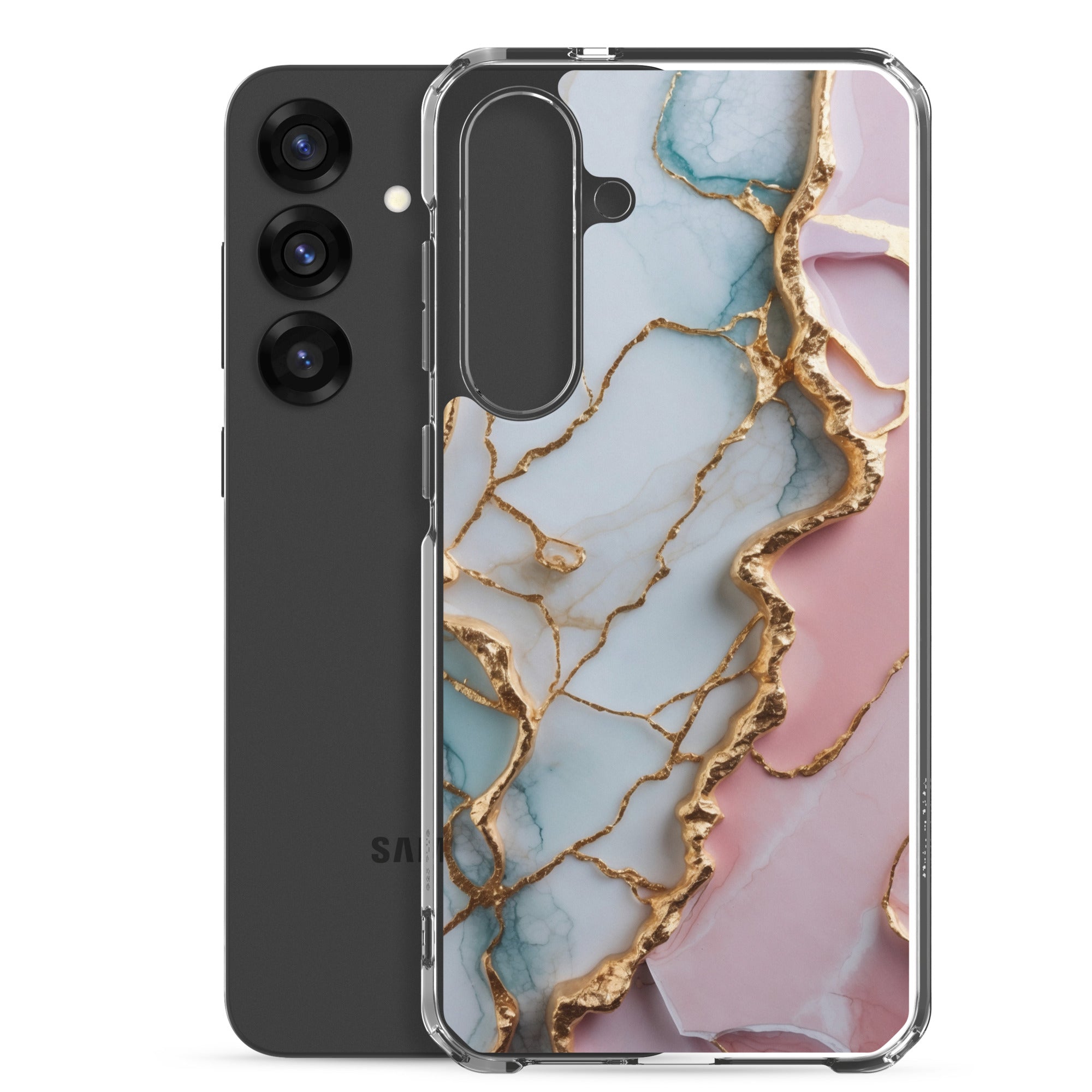 Pastel Marble Gold Clear Case for Samsung Galaxy S25 Plus – Elegant Abstract Protective Cover