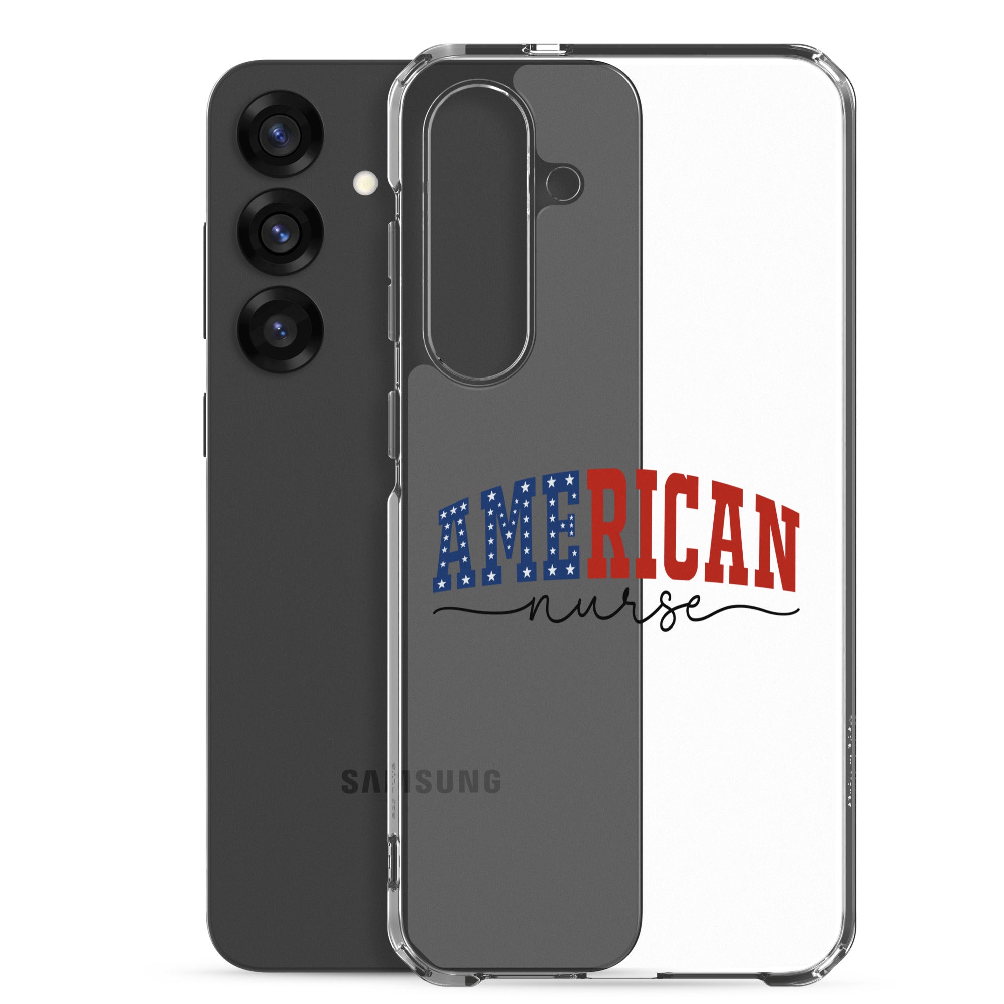 American Nurse Typography Clear Case for Samsung Galaxy S25 Plus – Patriotic Profession Protective Cover