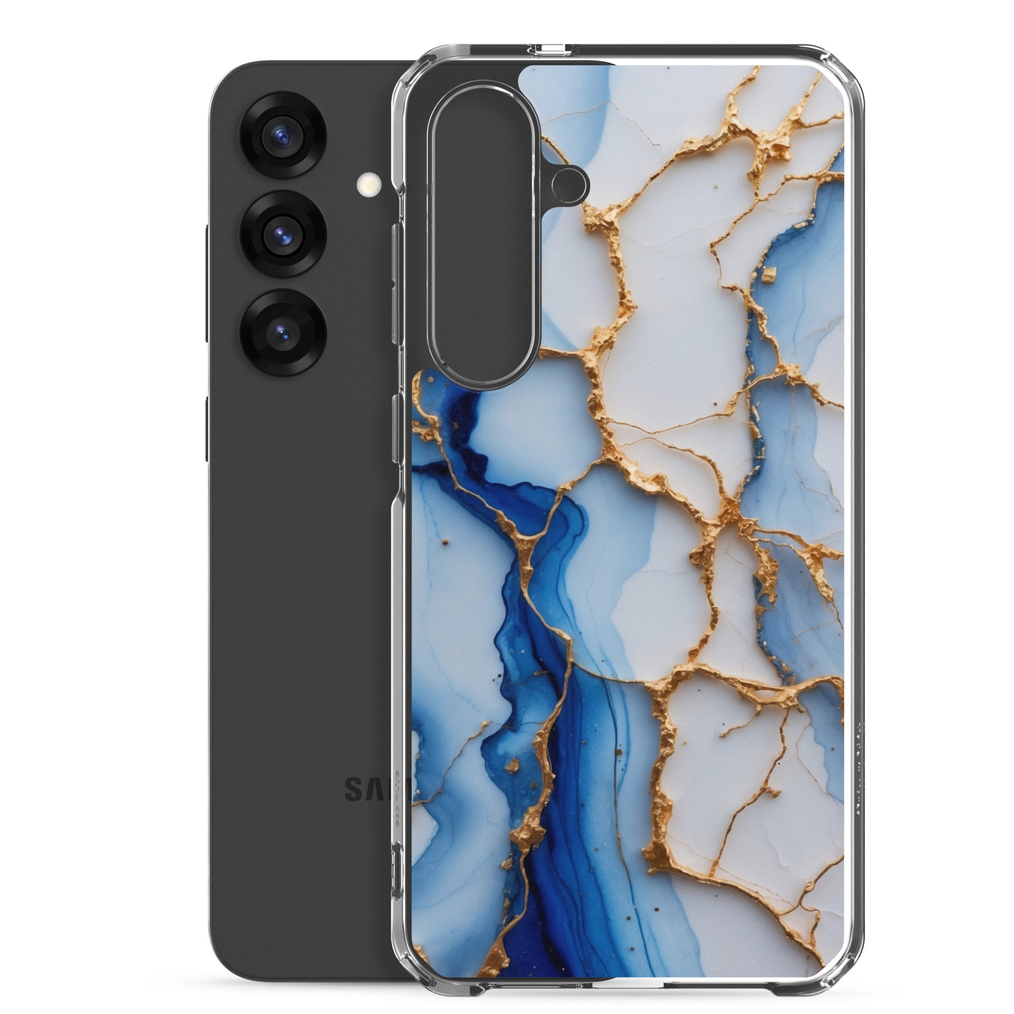 Blue Marble Gold Veins Clear Case for Samsung Galaxy S25 Plus – Elegant Stone Protective Cover