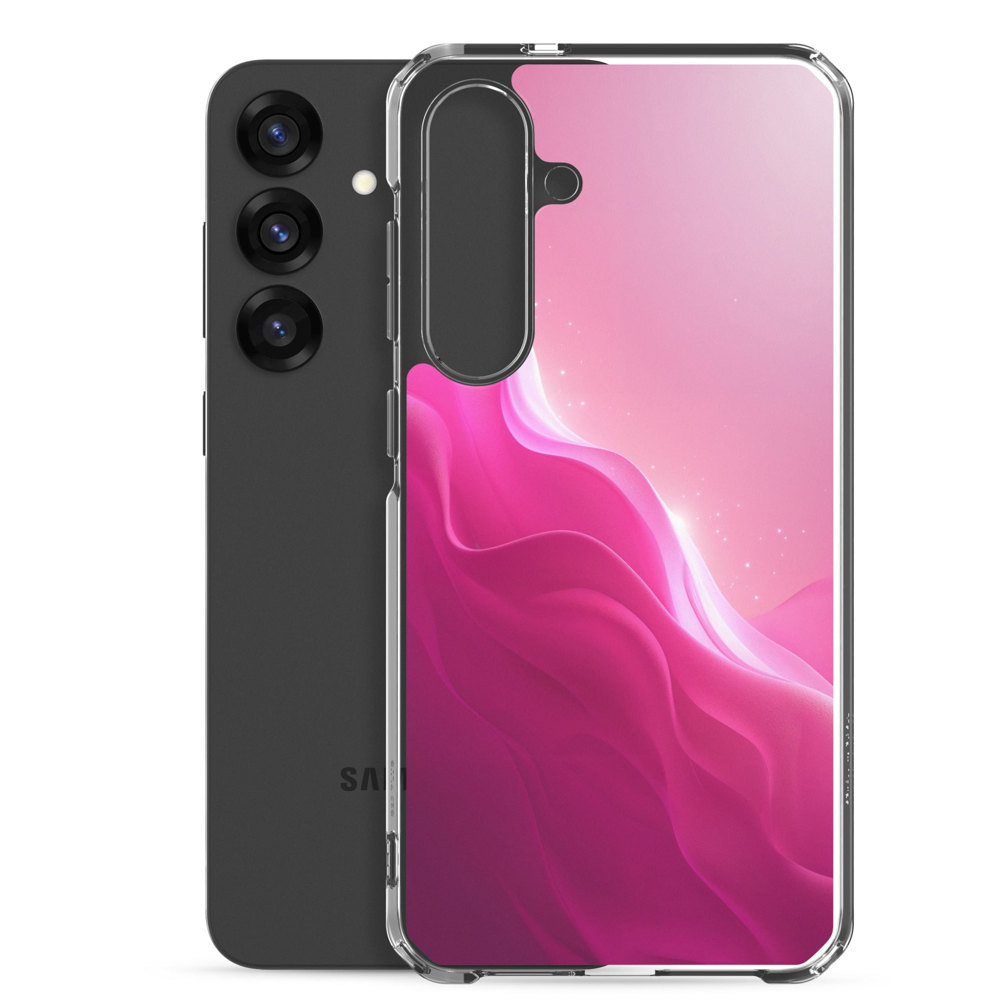 Pink Gradient Waves Dream Clear Case for Samsung Galaxy S25 Plus – Minimal Abstract Protective Cover