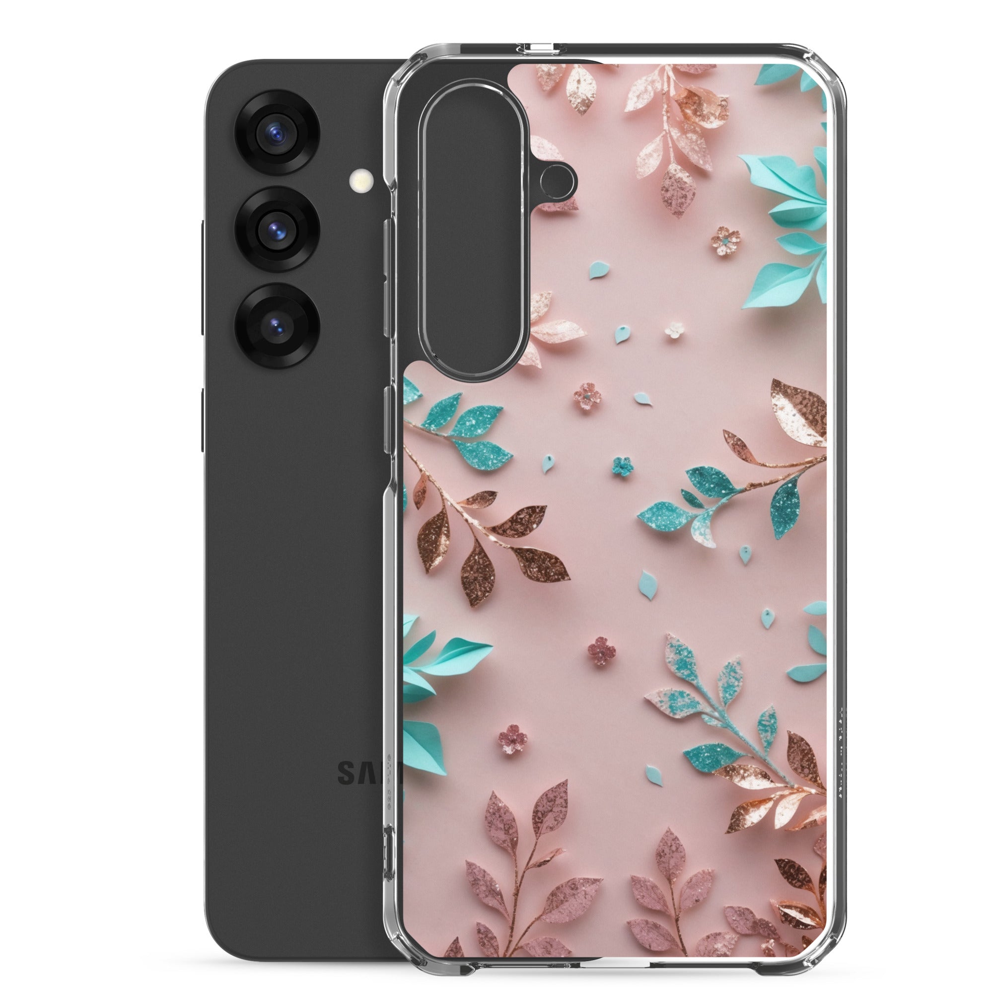 Pastel Floral Leaves Clear Case for Samsung Galaxy S25 Plus – Soft Elegant Protective Cover