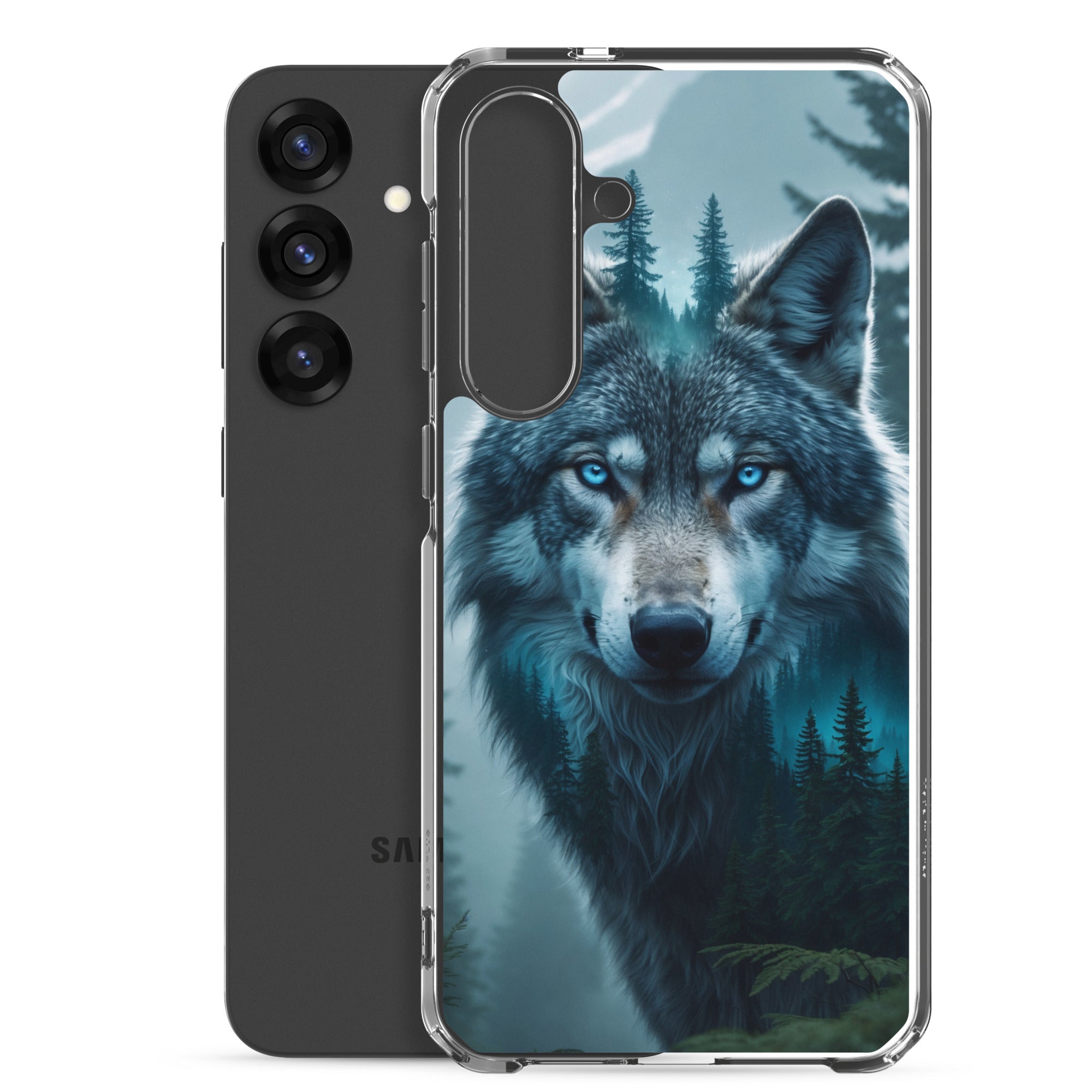 Mystic Forest Wolf Clear Case for Samsung Galaxy S25 Plus – Dark Nature Art Protective Cover