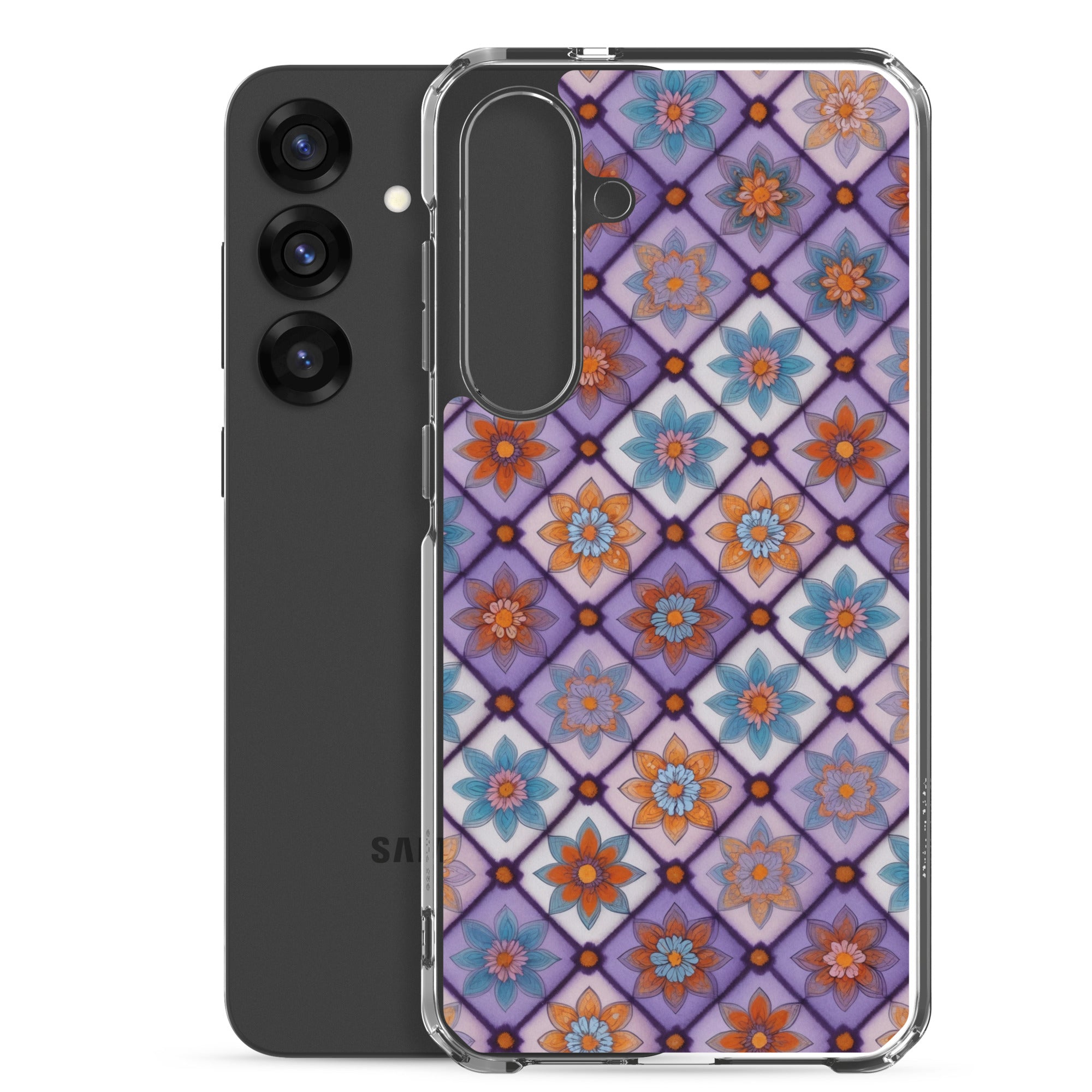 Geometric Floral Pattern Clear Case for Samsung Galaxy S25 Plus – Colorful Mosaic Protective Cover