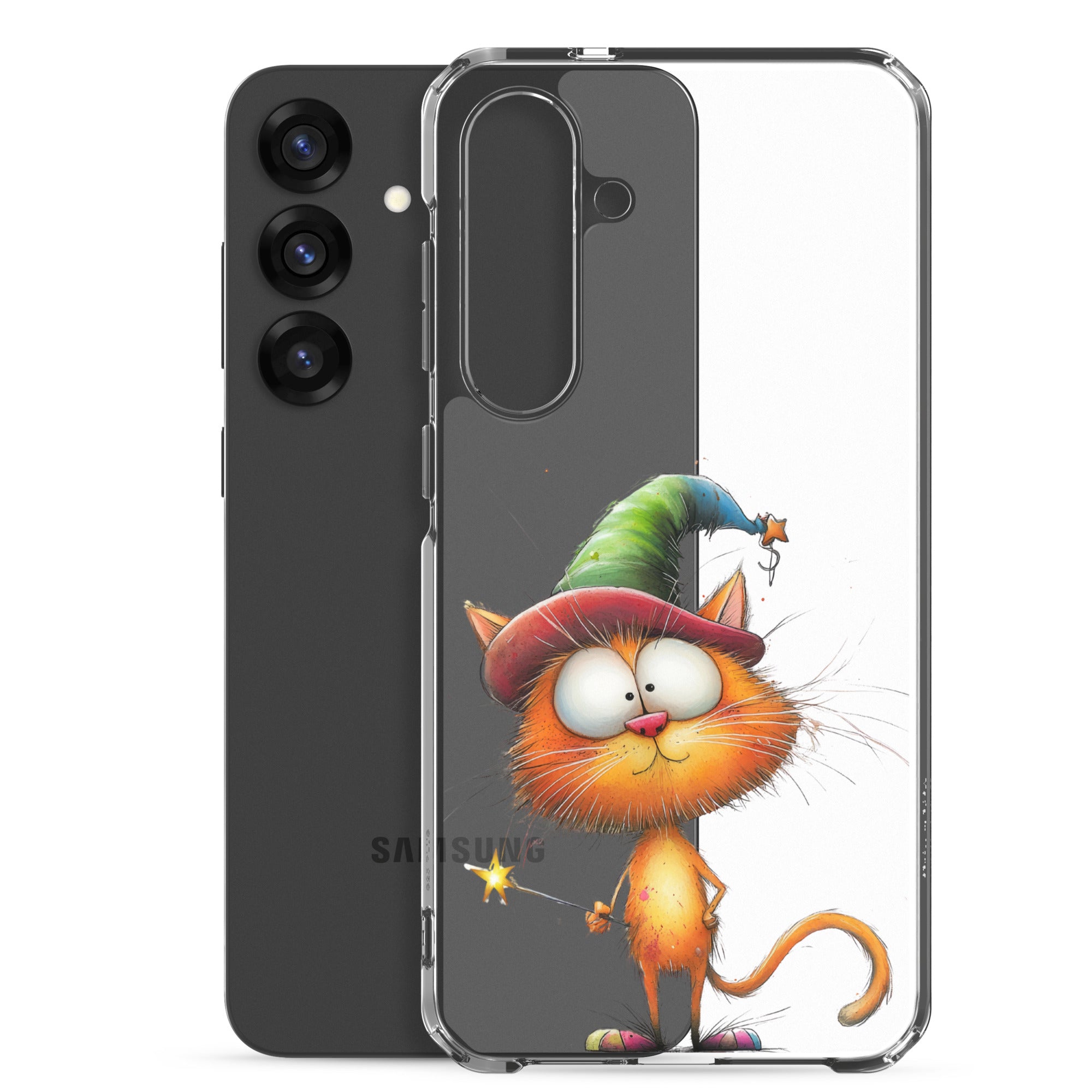 Wizard Cat Clear Case for Samsung Galaxy S25 Plus – Cute Fantasy Protective Cover