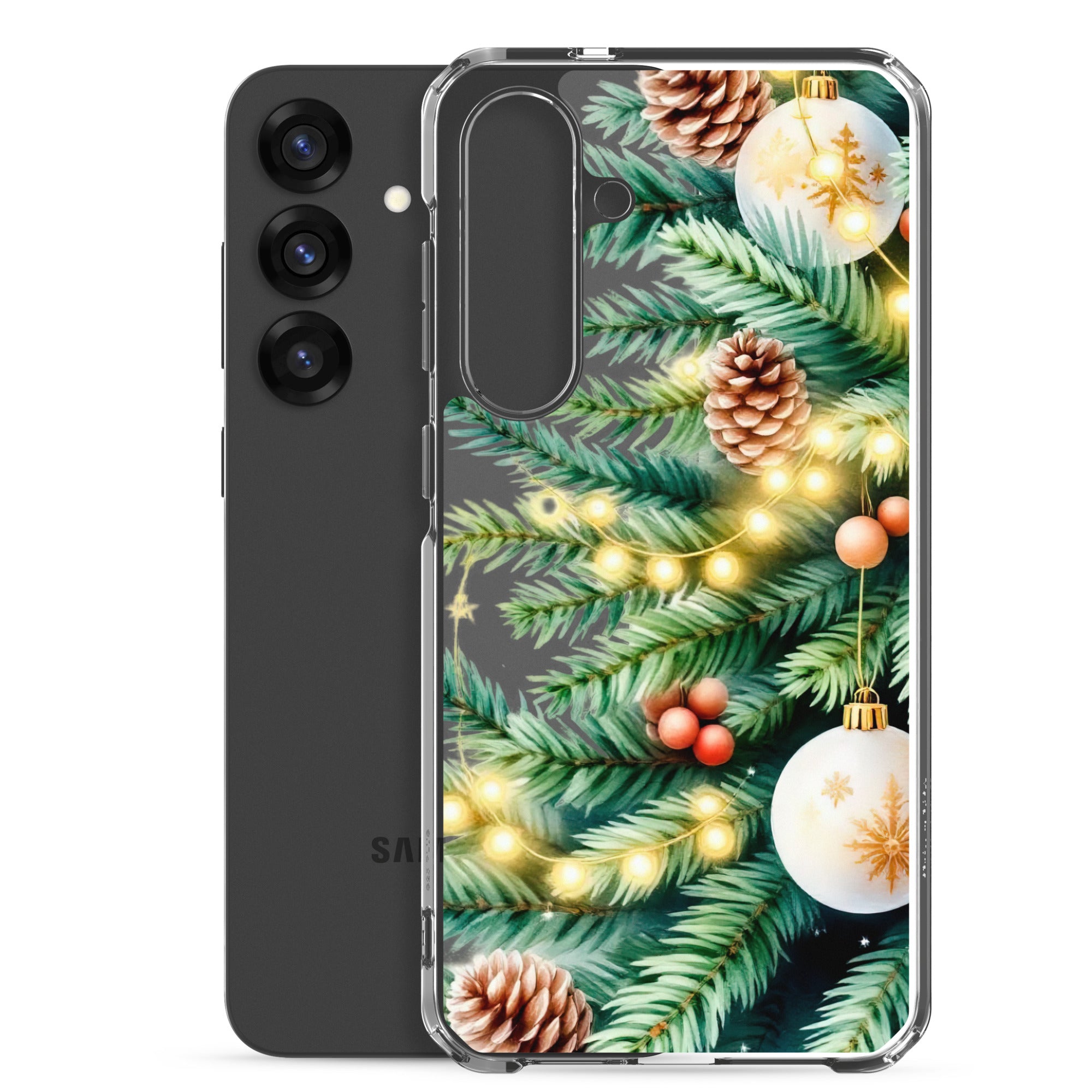 Christmas Pine Branches Clear Case for Samsung Galaxy S25 Plus – Festive Winter Protective Cover