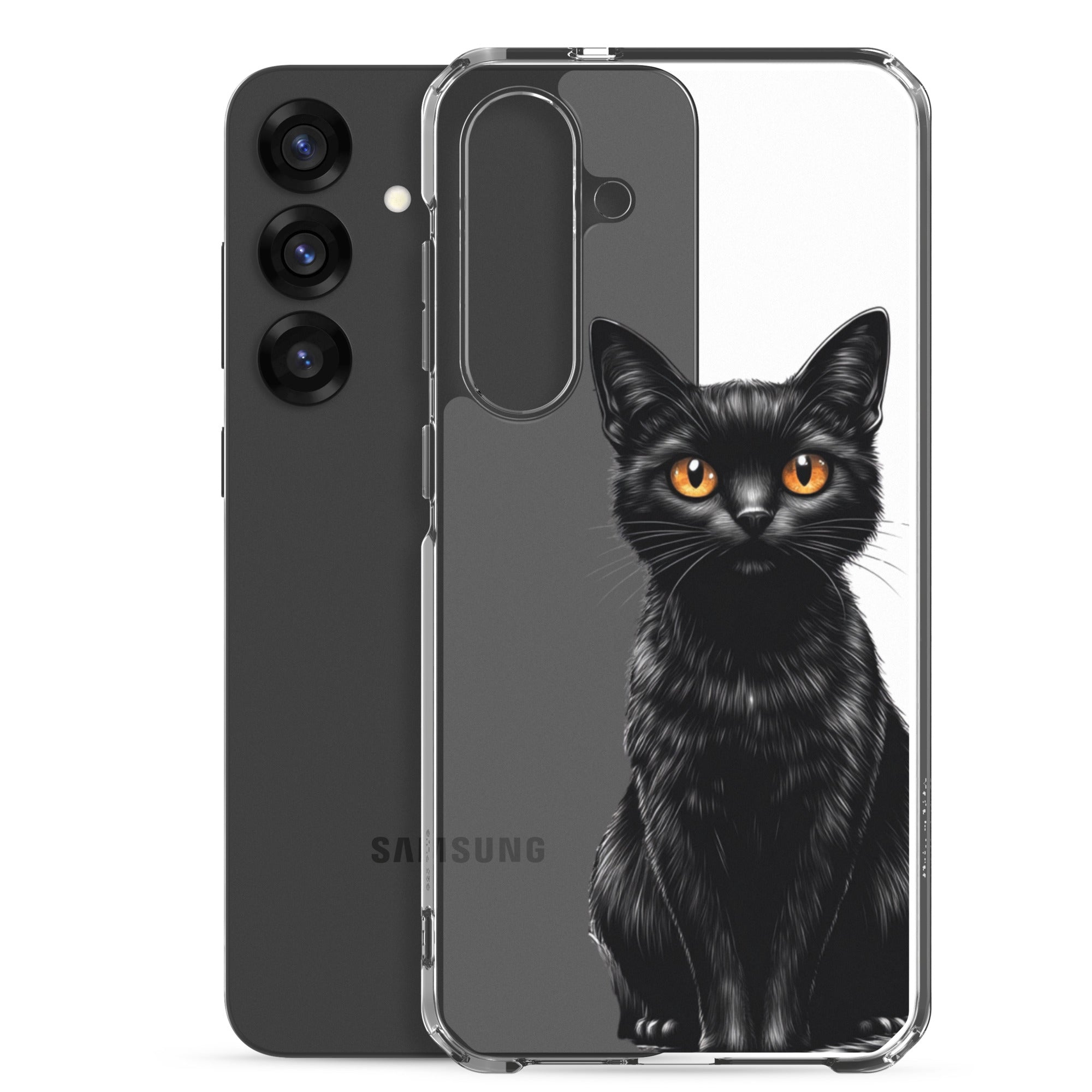 Black Cat Clear Case for Samsung Galaxy S25 Plus – Elegant Minimal Protective Cover