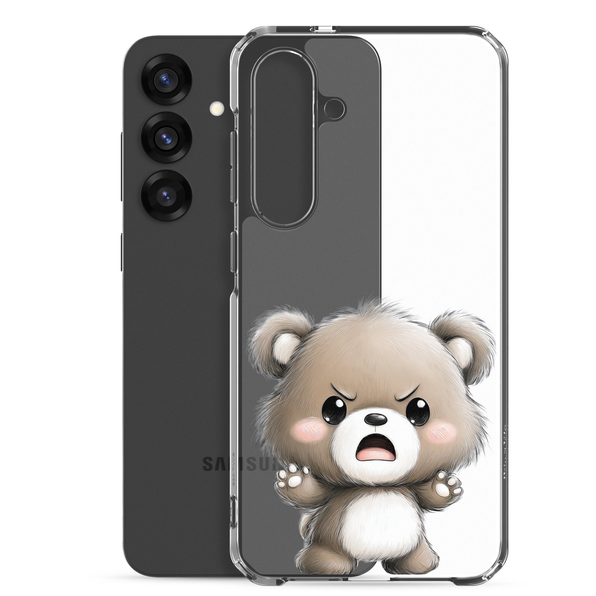 Cute Angry Bear Clear Case for Samsung Galaxy S25 Plus – Playful Cartoon Protective Cover