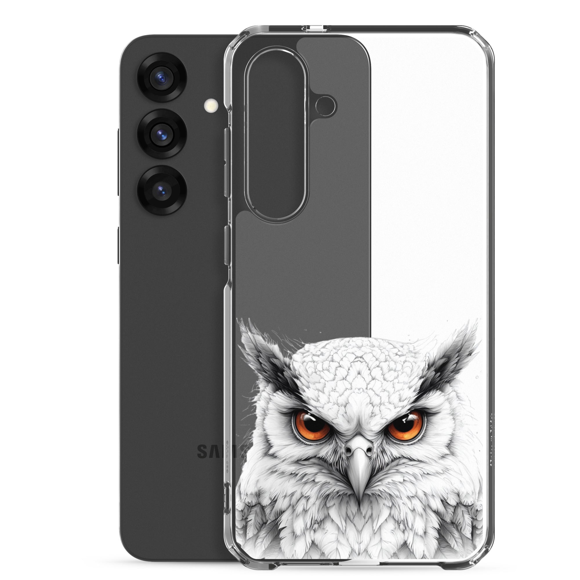 White Owl Illustration Clear Case for Samsung Galaxy S25 Plus – Minimal Wildlife Protective Cover