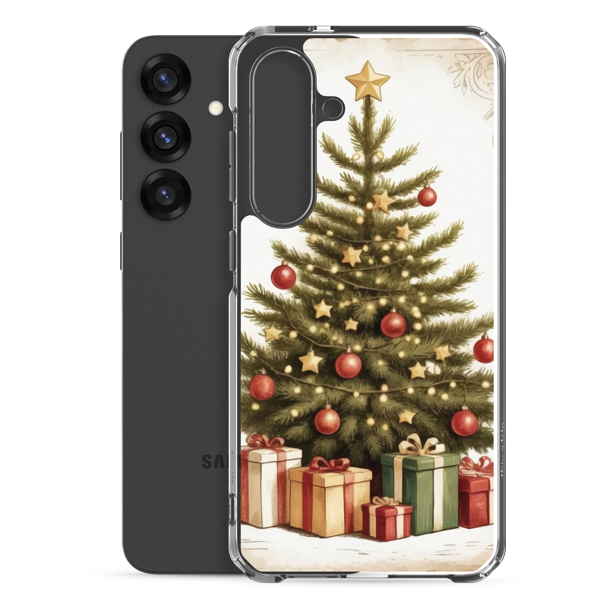 Christmas Tree with Gifts Clear Case for Samsung Galaxy S25 Plus – Festive Holiday Protective Cover