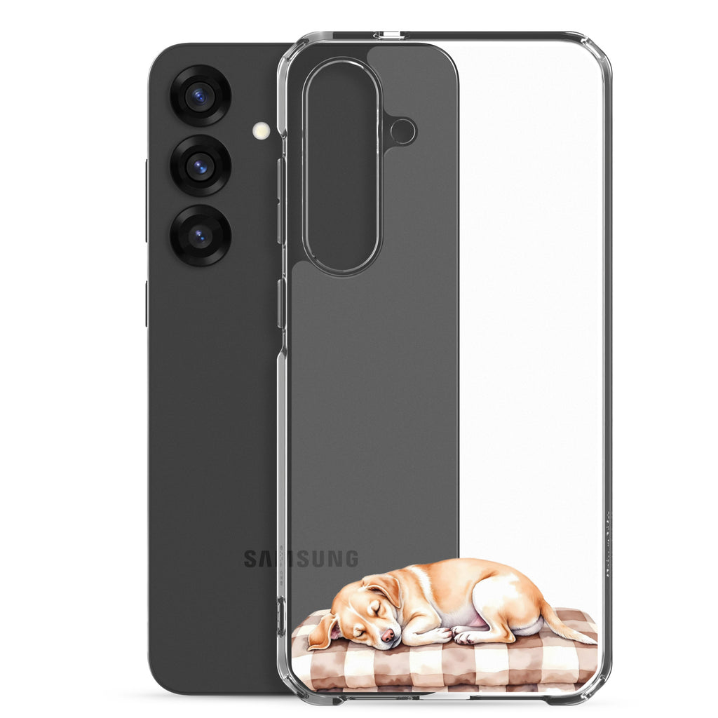 Sleeping Puppy Clear Case for Samsung Galaxy S25 Plus – Cozy Minimal Pet Protective Cover