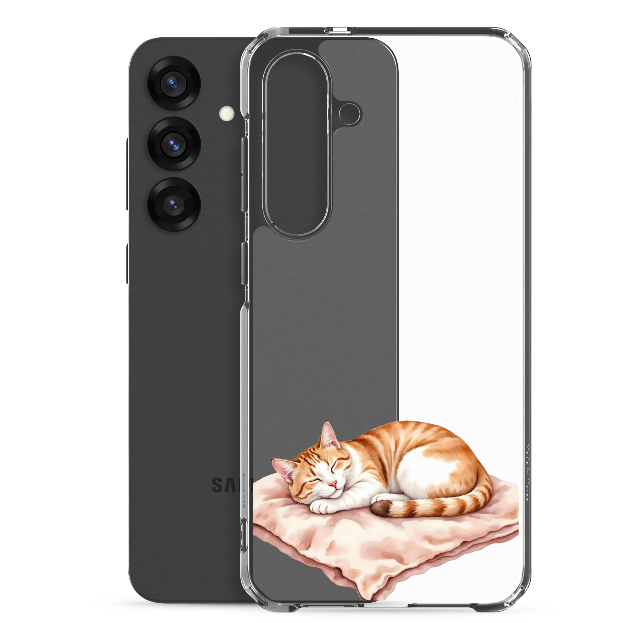 Sleeping Ginger Cat Clear Case for Samsung Galaxy S25 Plus – Cozy Minimal Animal Protective Cover