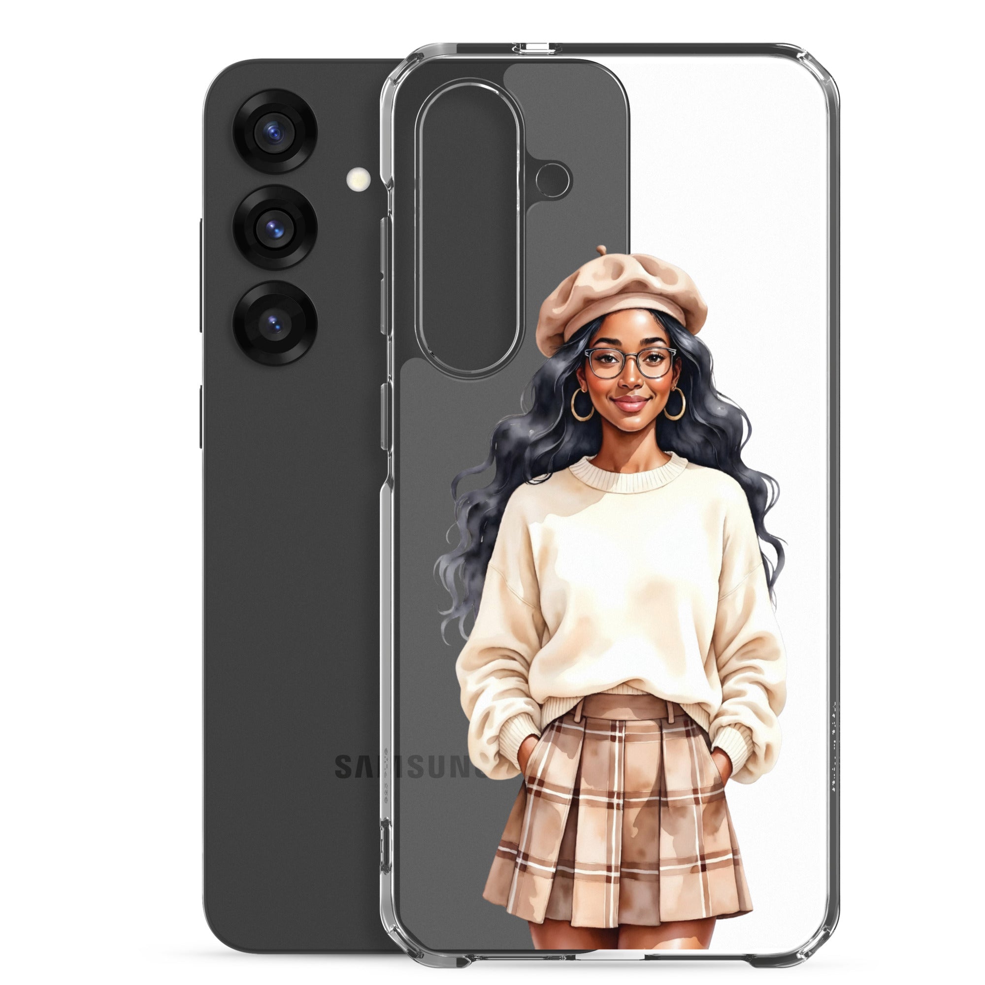 Chic Autumn Portrait Clear Case for Samsung Galaxy S25 Plus – Elegant Minimalist Protective Cover