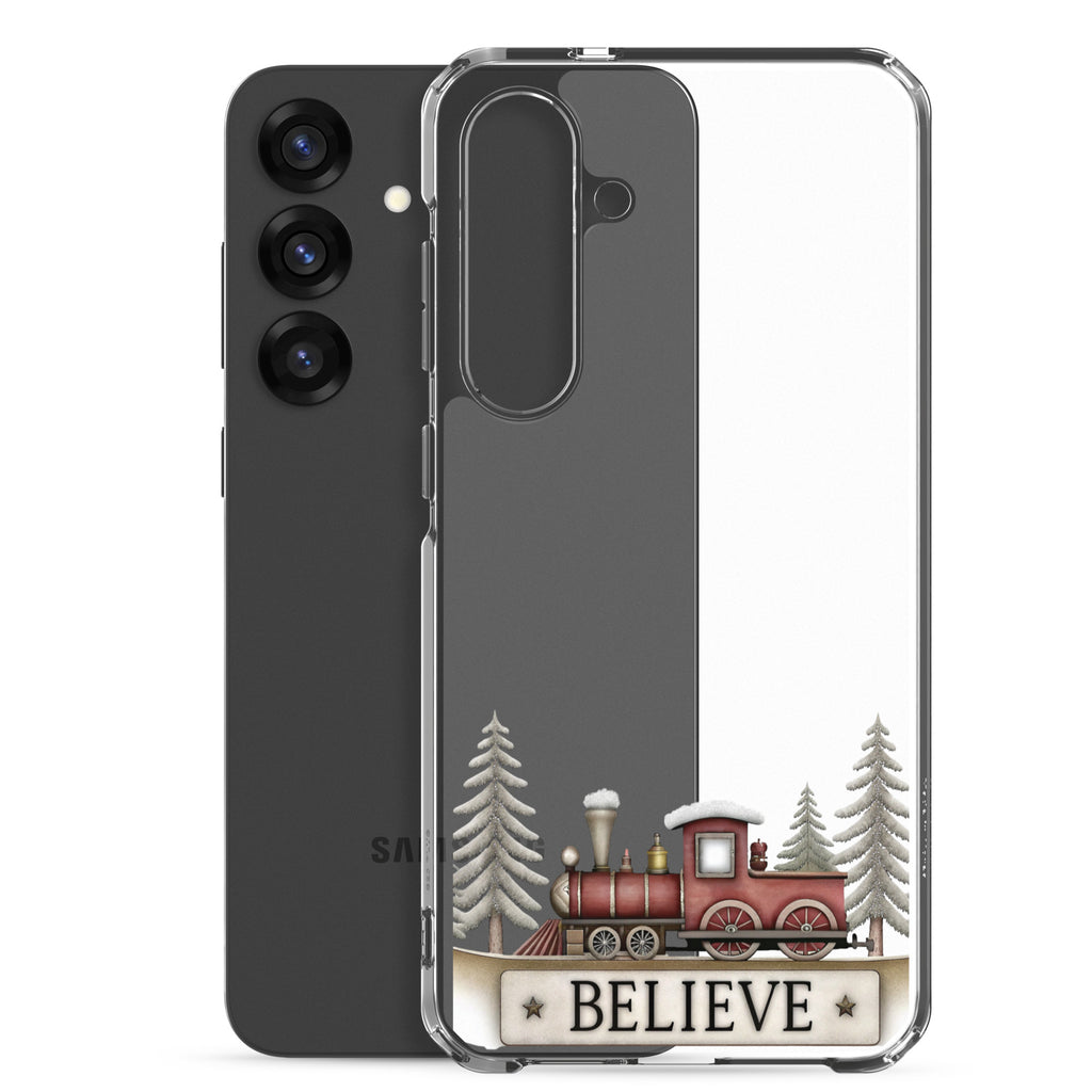 Believe Christmas Train Clear Case for Samsung Galaxy S25 Plus – Festive Holiday Protective Cover