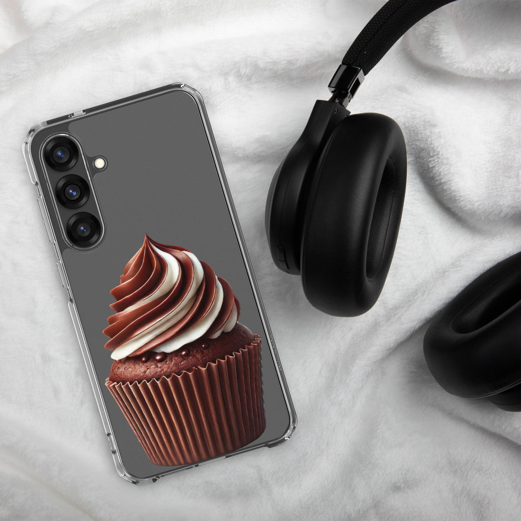 Chocolate Swirl Cupcake Clear Case for Samsung Galaxy S25 Plus – Dessert-Inspired Protective Cover