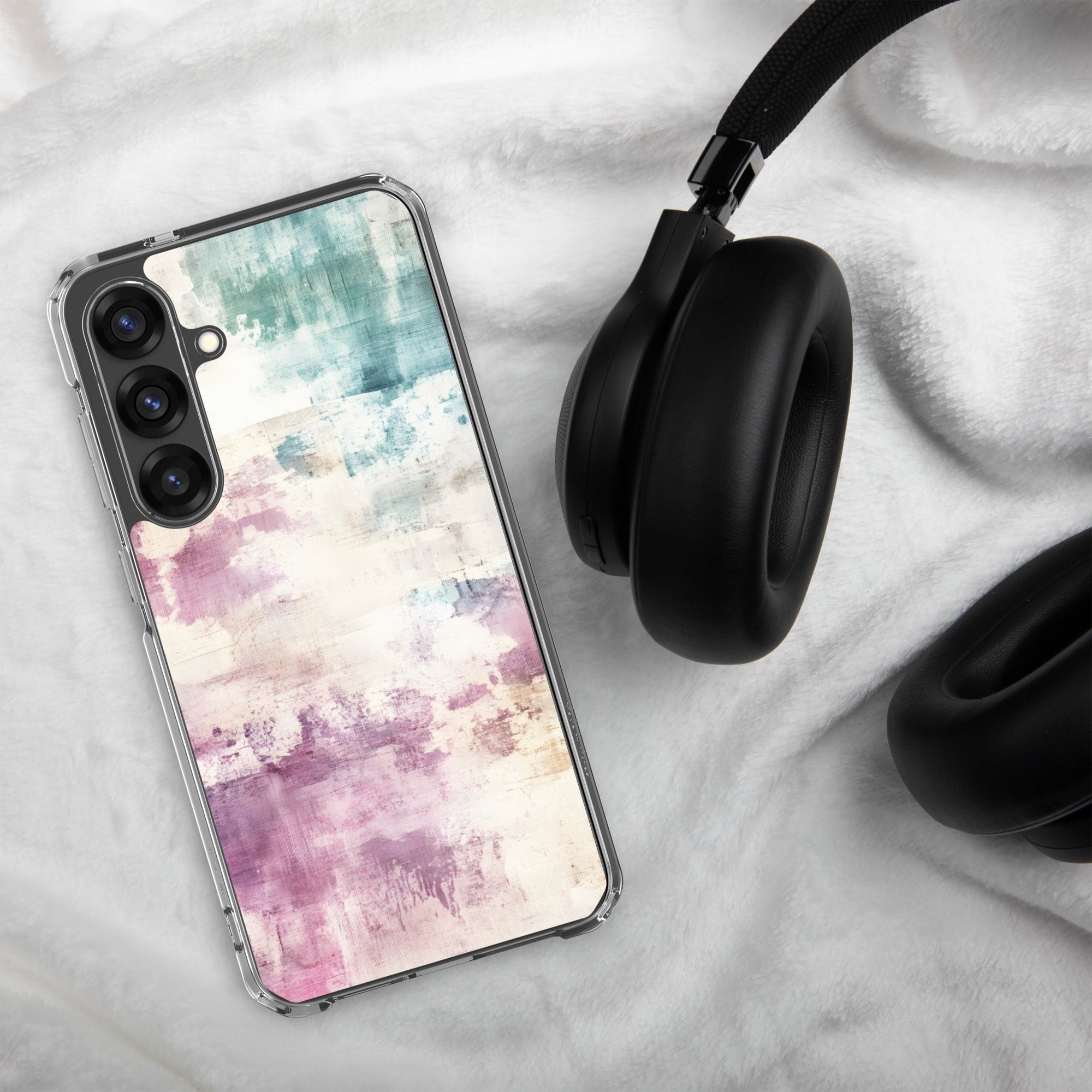Soft Abstract Pastel Clear Case for Samsung Galaxy S25 Plus – Modern Watercolor Protective Cover