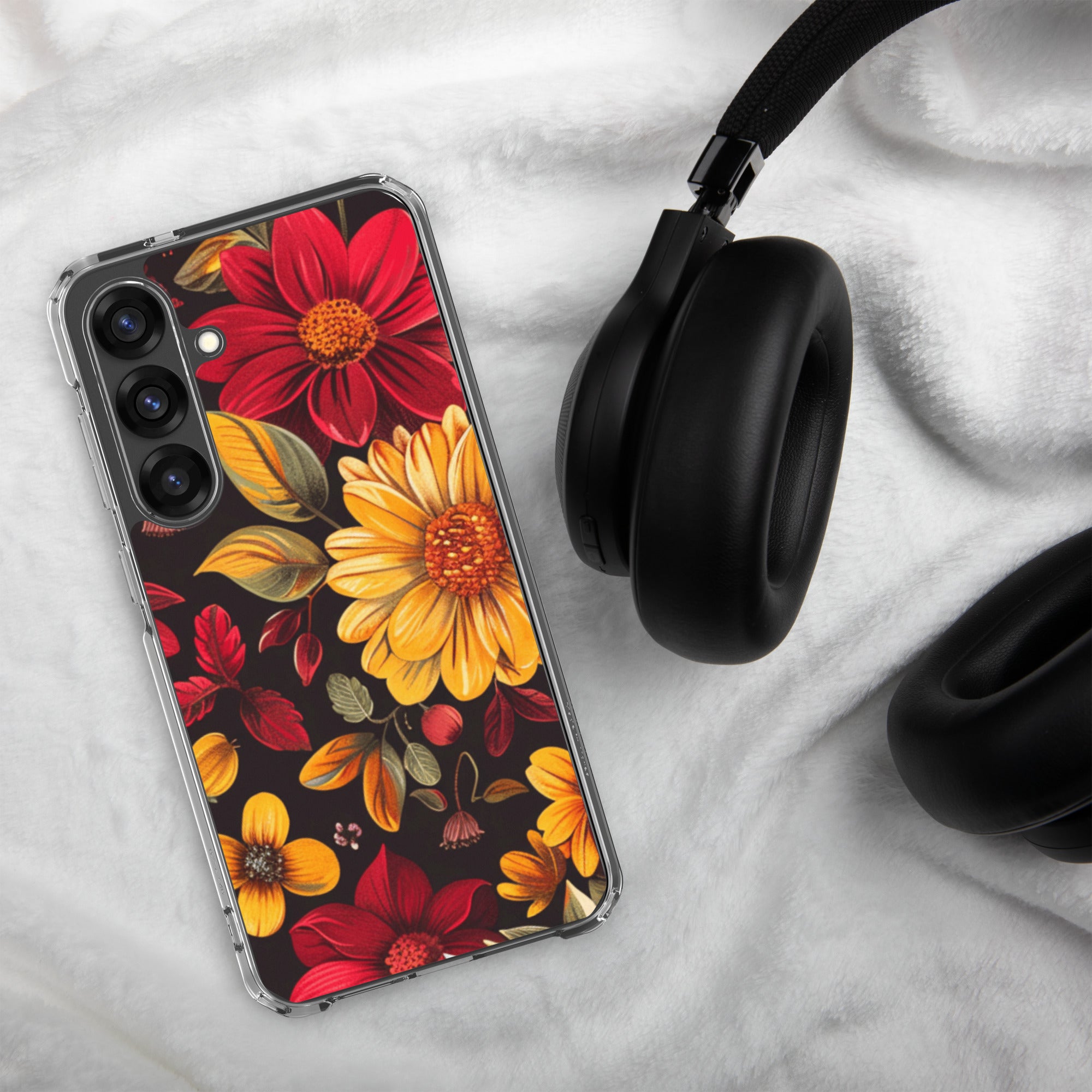 Autumn Bloom Floral Clear Case for Samsung Galaxy S25 Plus – Warm Fall Flowers Protective Cover
