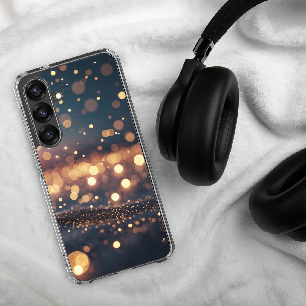Golden Bokeh Lights Clear Case for Samsung Galaxy S25 Plus – Elegant Glow Protective Cover