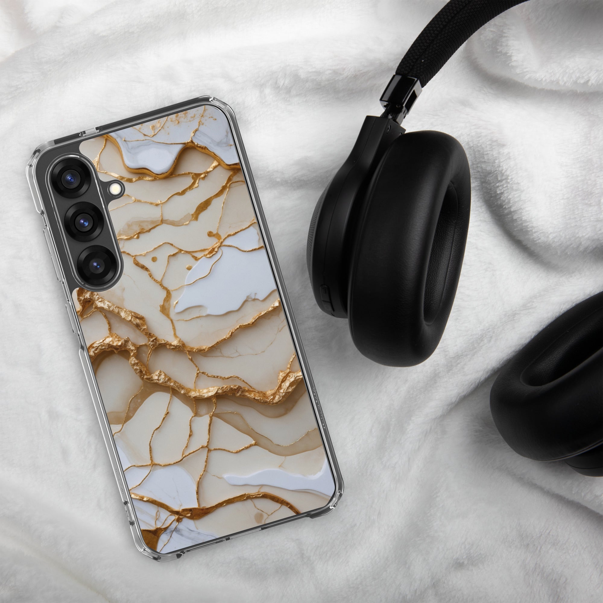 White Marble Gold Veins Clear Case for Samsung Galaxy S25 Plus – Elegant Stone Protective Cover