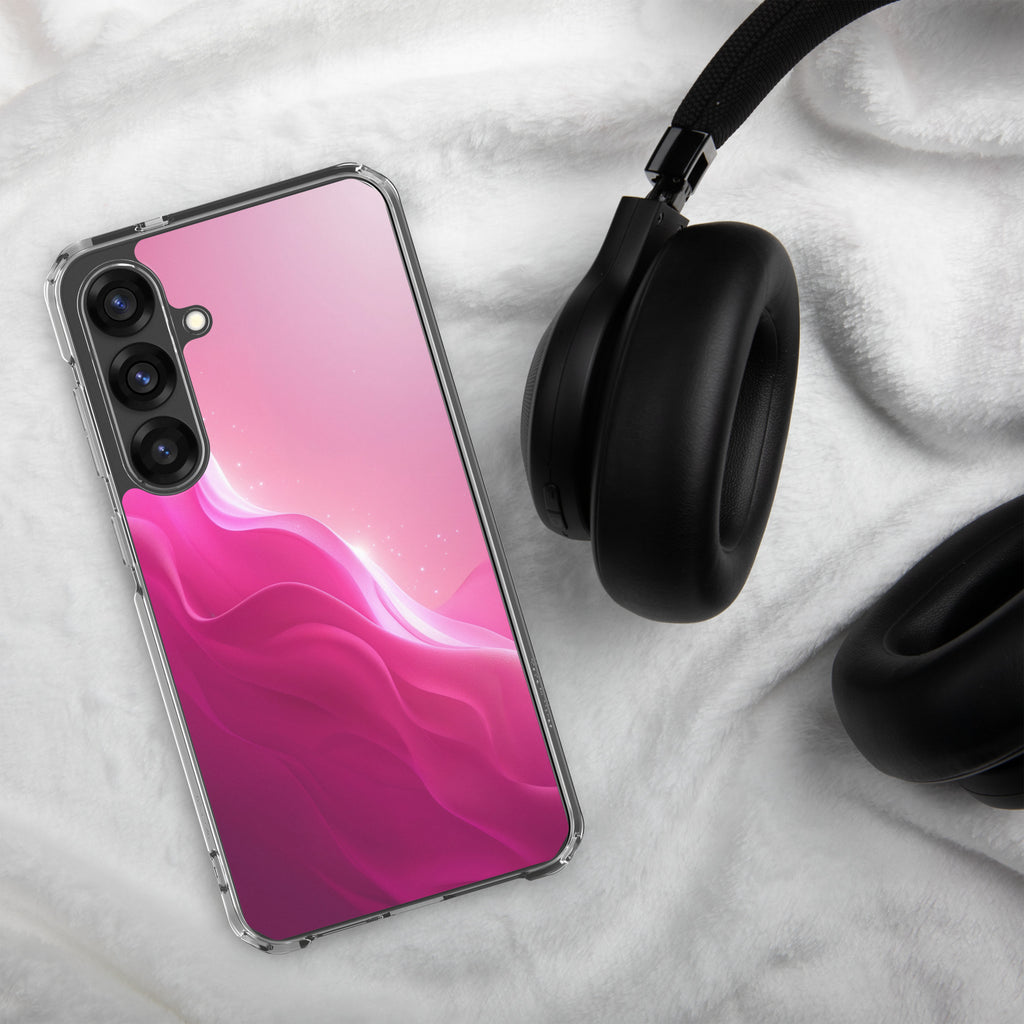Pink Gradient Waves Dream Clear Case for Samsung Galaxy S25 Plus – Minimal Abstract Protective Cover