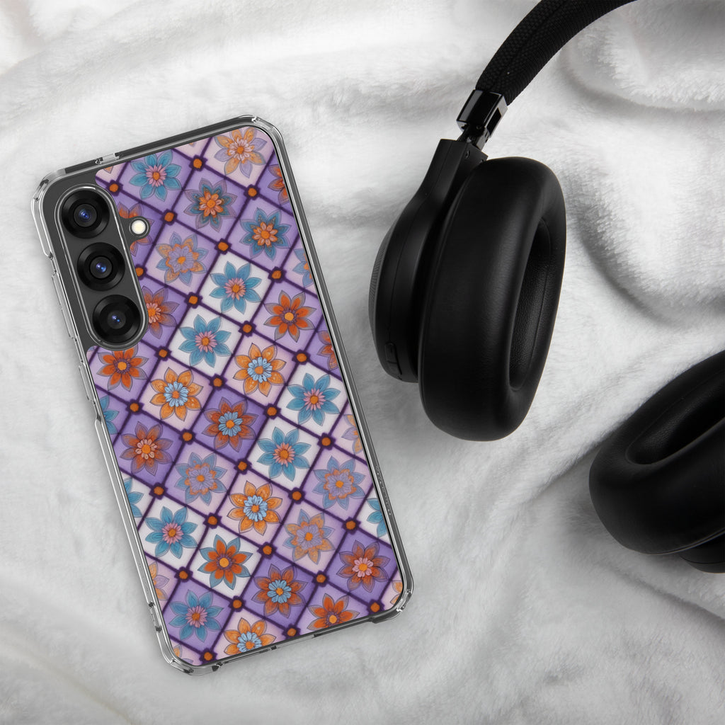 Geometric Floral Pattern Clear Case for Samsung Galaxy S25 Plus – Colorful Mosaic Protective Cover
