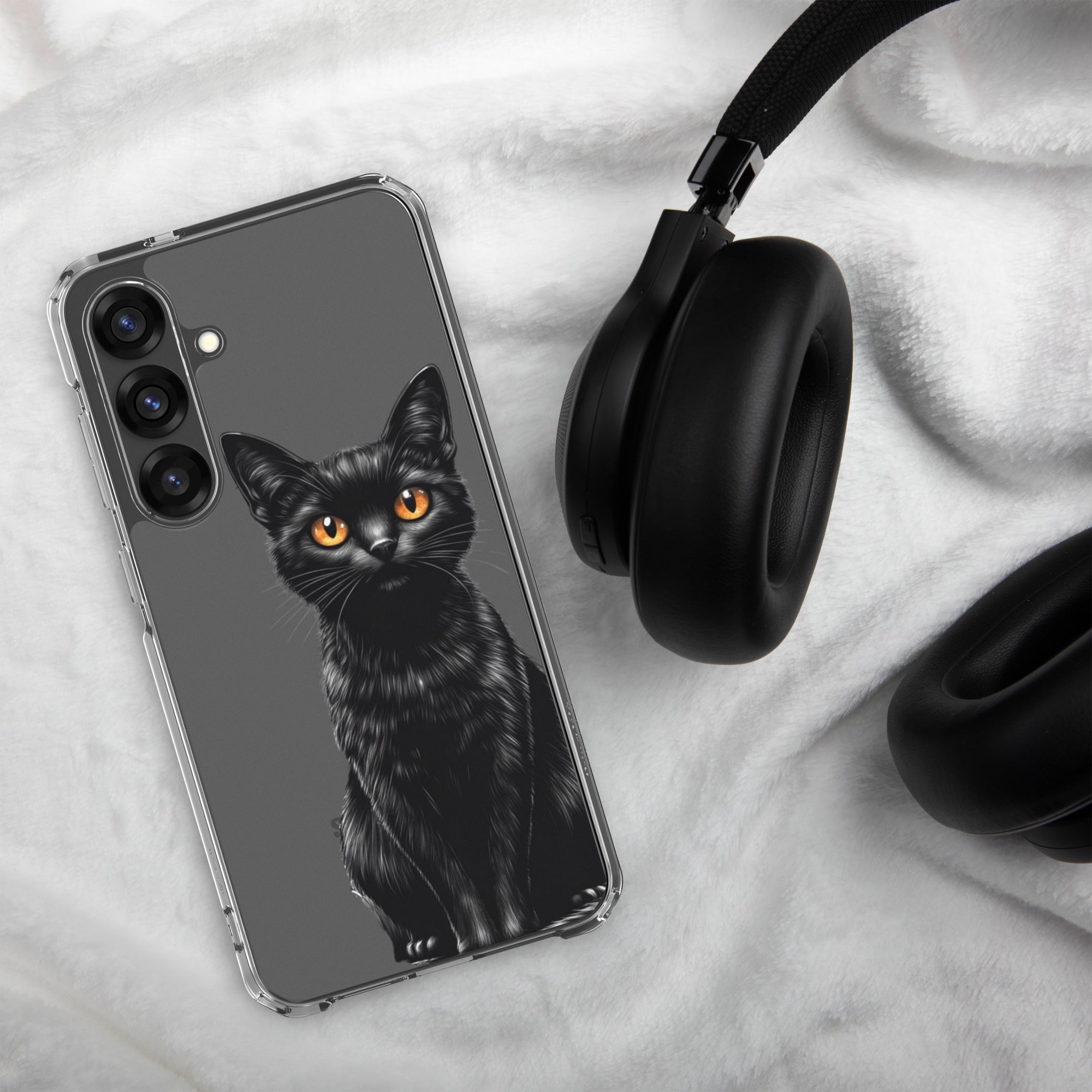 Black Cat Clear Case for Samsung Galaxy S25 Plus – Elegant Minimal Protective Cover