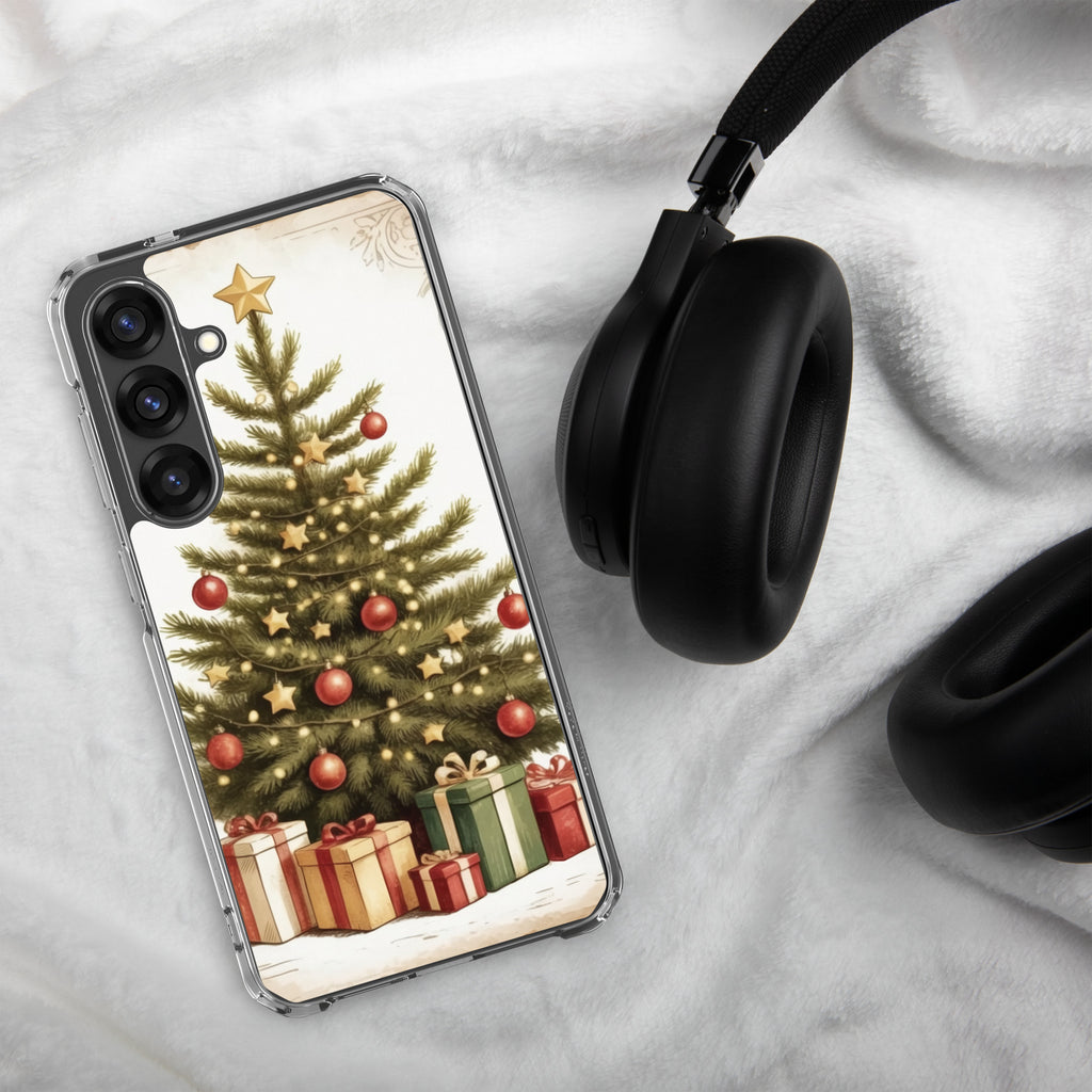 Christmas Tree with Gifts Clear Case for Samsung Galaxy S25 Plus – Festive Holiday Protective Cover
