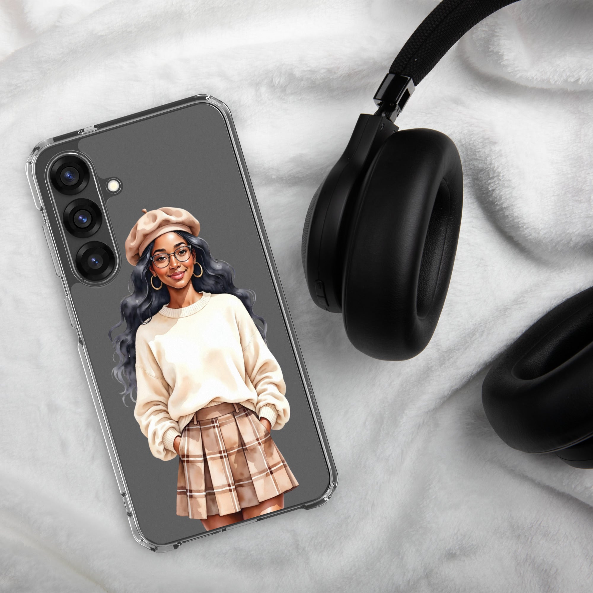 Chic Autumn Portrait Clear Case for Samsung Galaxy S25 Plus – Elegant Minimalist Protective Cover