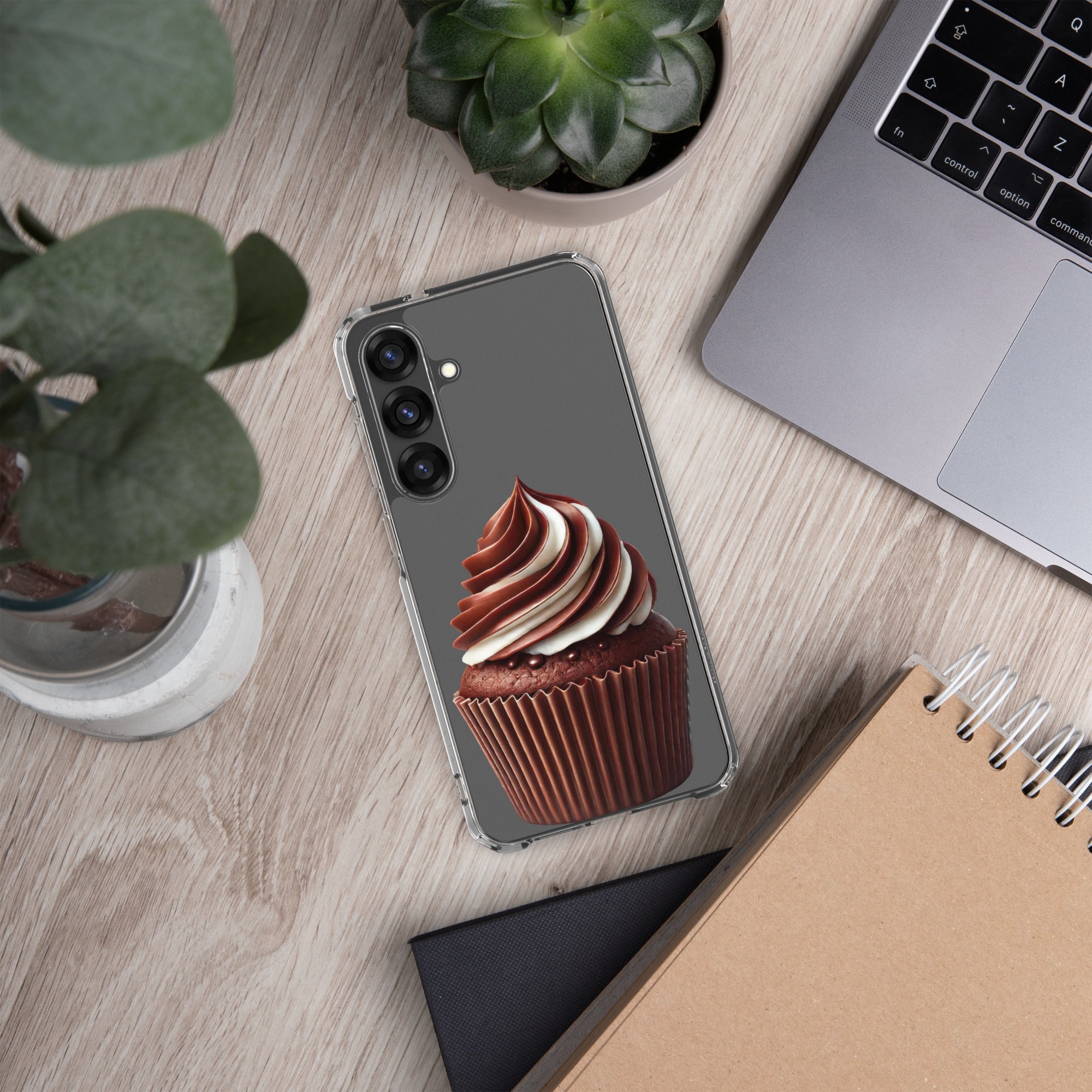 Chocolate Swirl Cupcake Clear Case for Samsung Galaxy S25 Plus – Dessert-Inspired Protective Cover