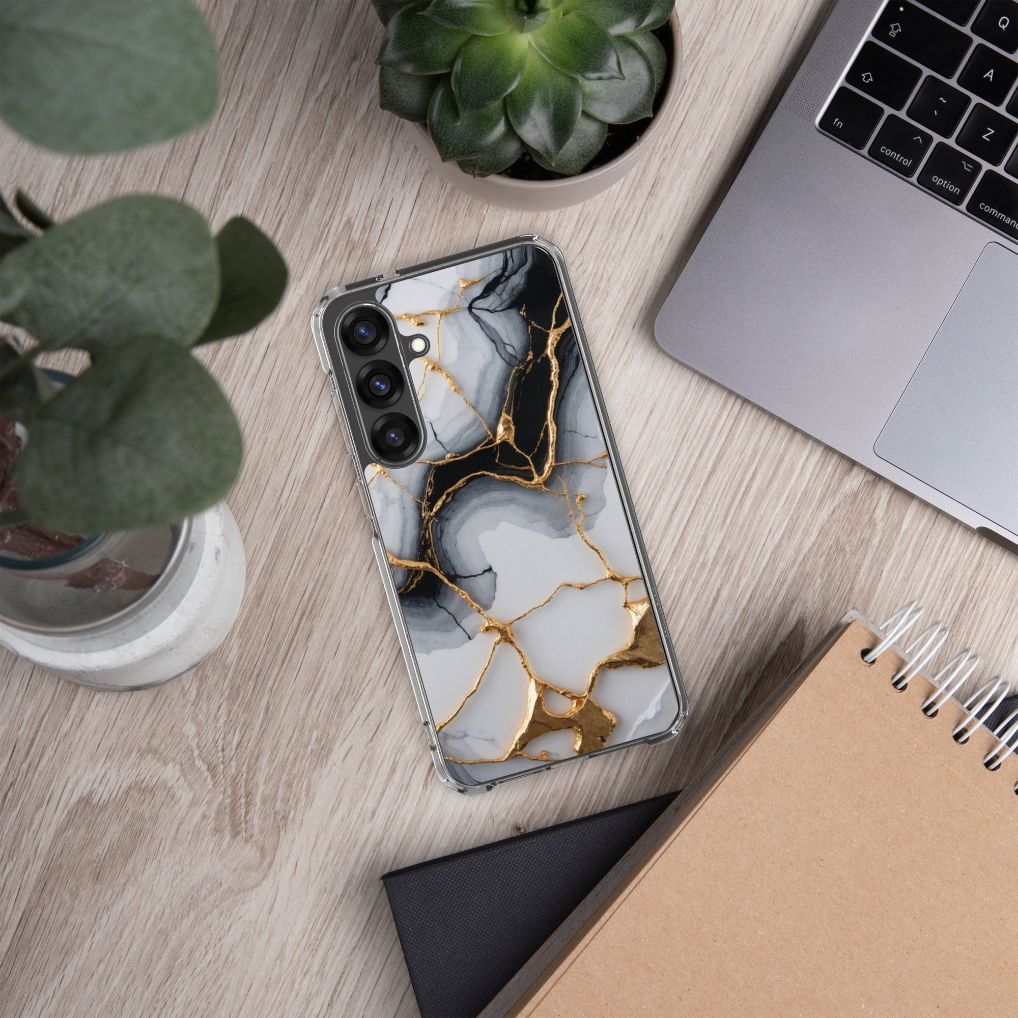 Black & White Marble Gold Clear Case for Samsung Galaxy S25 Plus – Elegant Marble Protective Cover