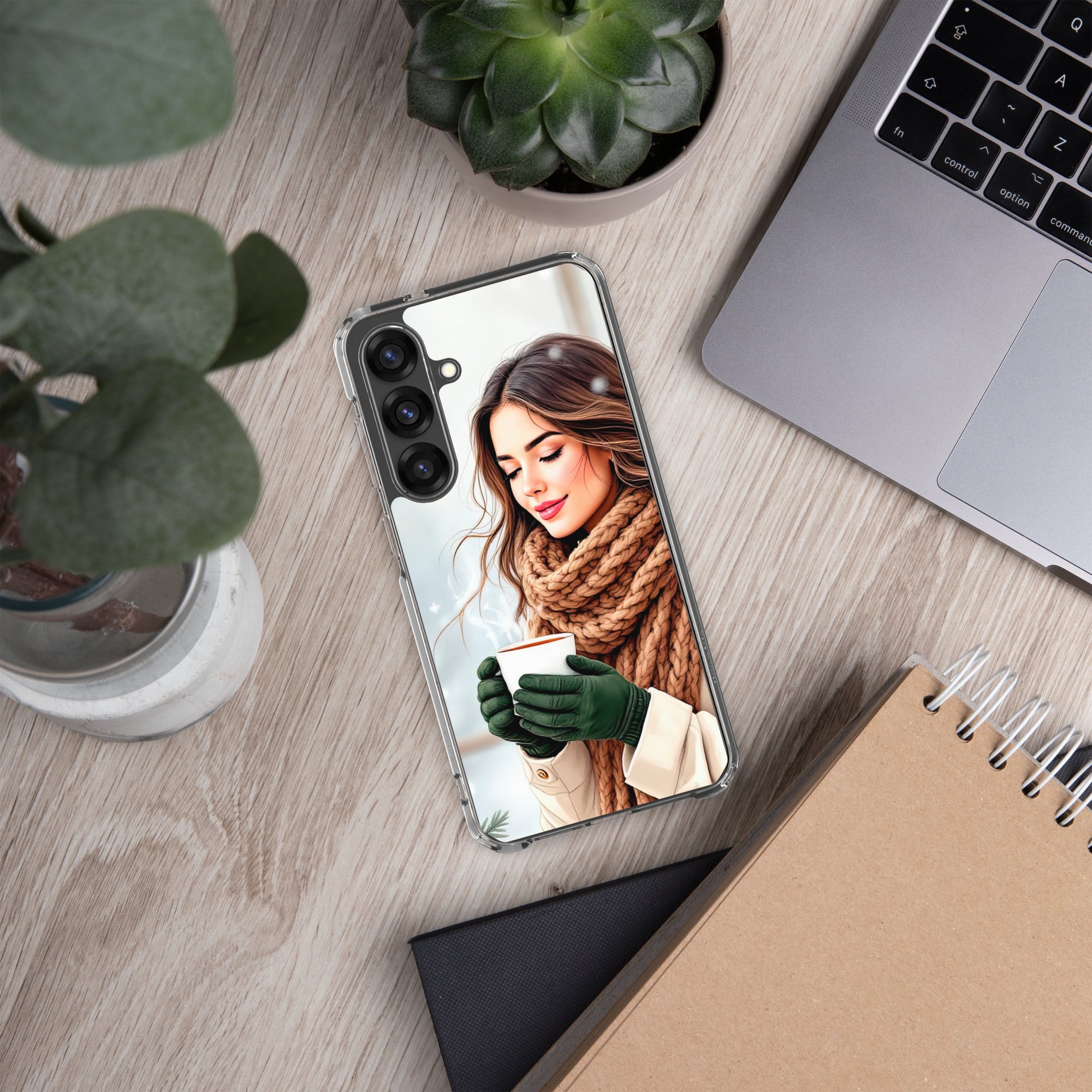 Winter Coffee Moment Clear Case for Samsung Galaxy S25 Plus – Cozy Portrait Protective Cover