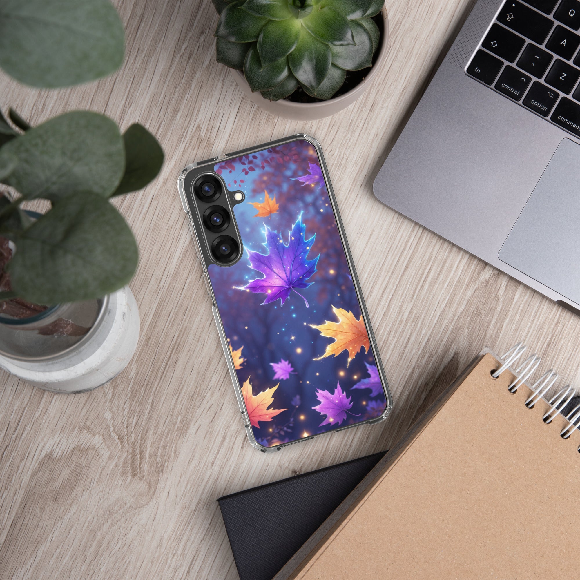 Autumn Leaves Glow Clear Case for Samsung Galaxy S25 Plus – Magical Nature Protective Cover