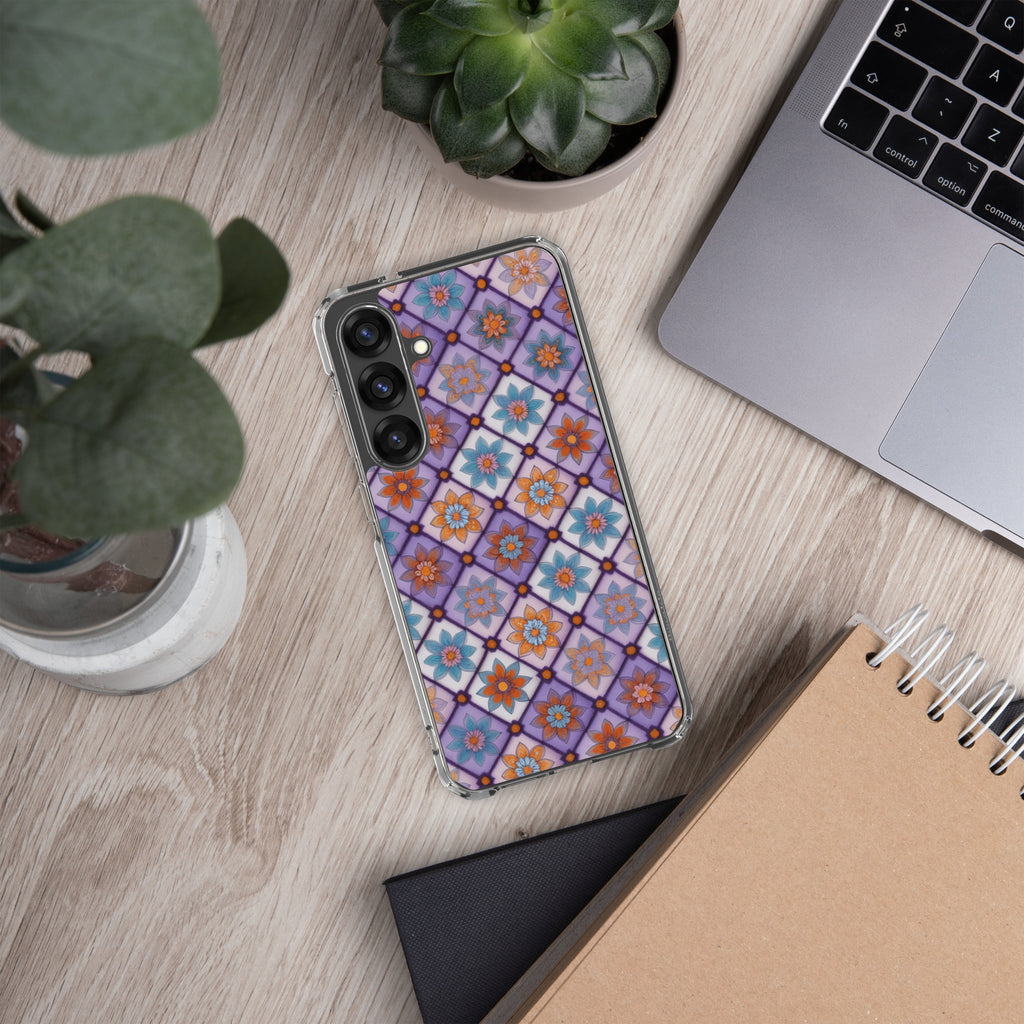 Geometric Floral Pattern Clear Case for Samsung Galaxy S25 Plus – Colorful Mosaic Protective Cover