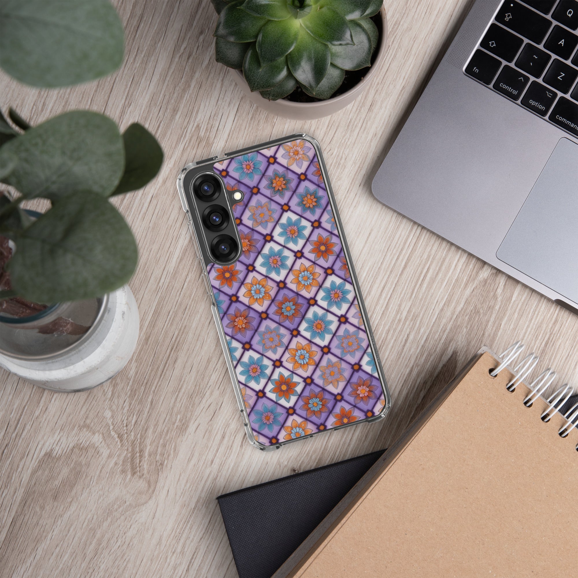 Geometric Floral Pattern Clear Case for Samsung Galaxy S25 Plus – Colorful Mosaic Protective Cover