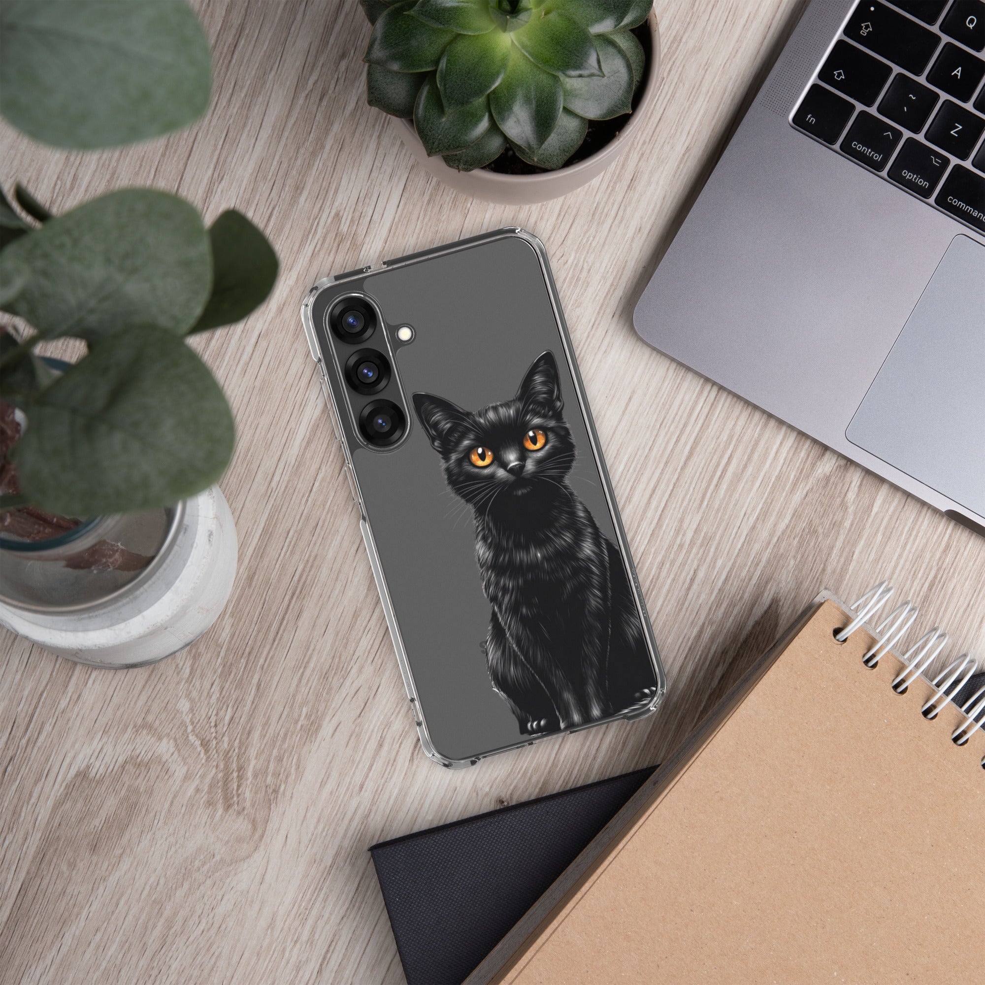 Black Cat Clear Case for Samsung Galaxy S25 Plus – Elegant Minimal Protective Cover