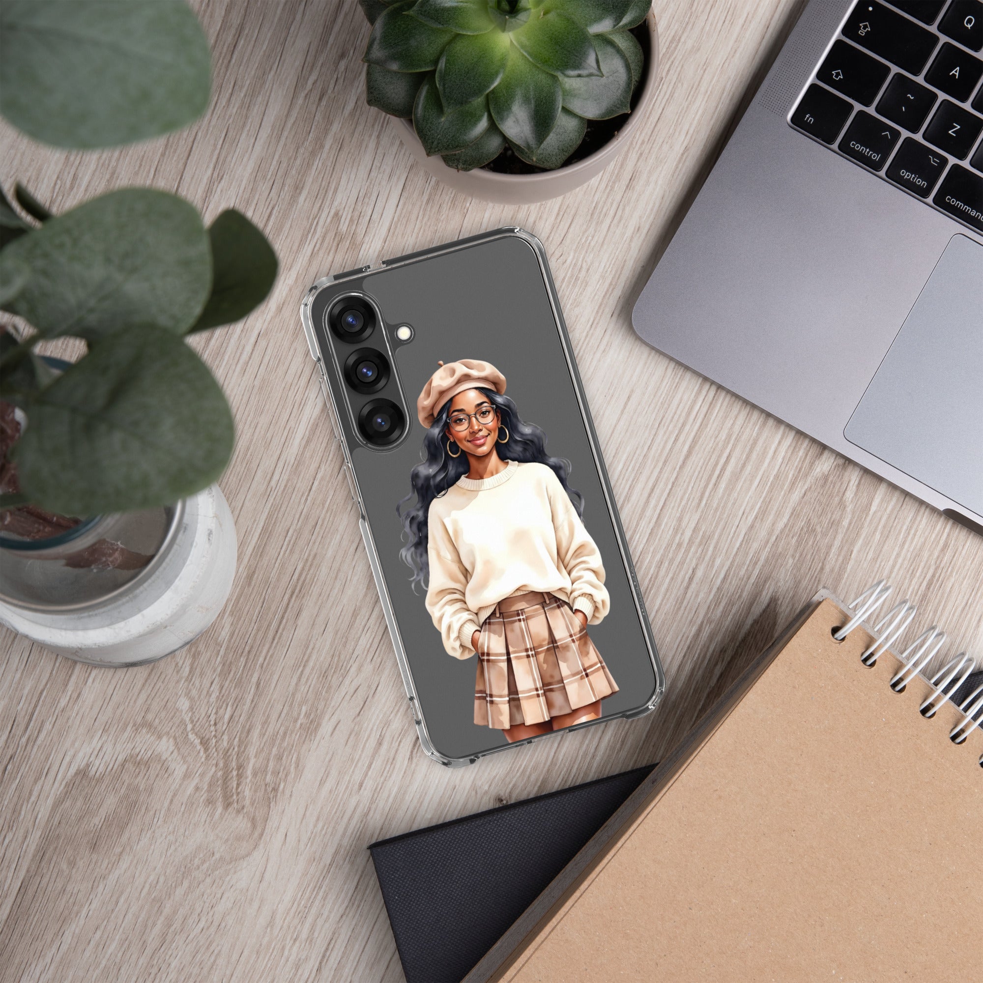 Chic Autumn Portrait Clear Case for Samsung Galaxy S25 Plus – Elegant Minimalist Protective Cover