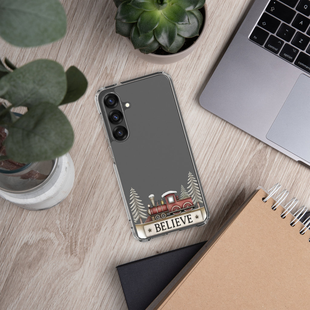 Believe Christmas Train Clear Case for Samsung Galaxy S25 Plus – Festive Holiday Protective Cover