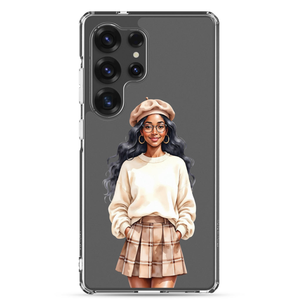 Chic Autumn Portrait Clear Case for Samsung Galaxy S25 Ultra – Elegant Minimalist Protective Cover