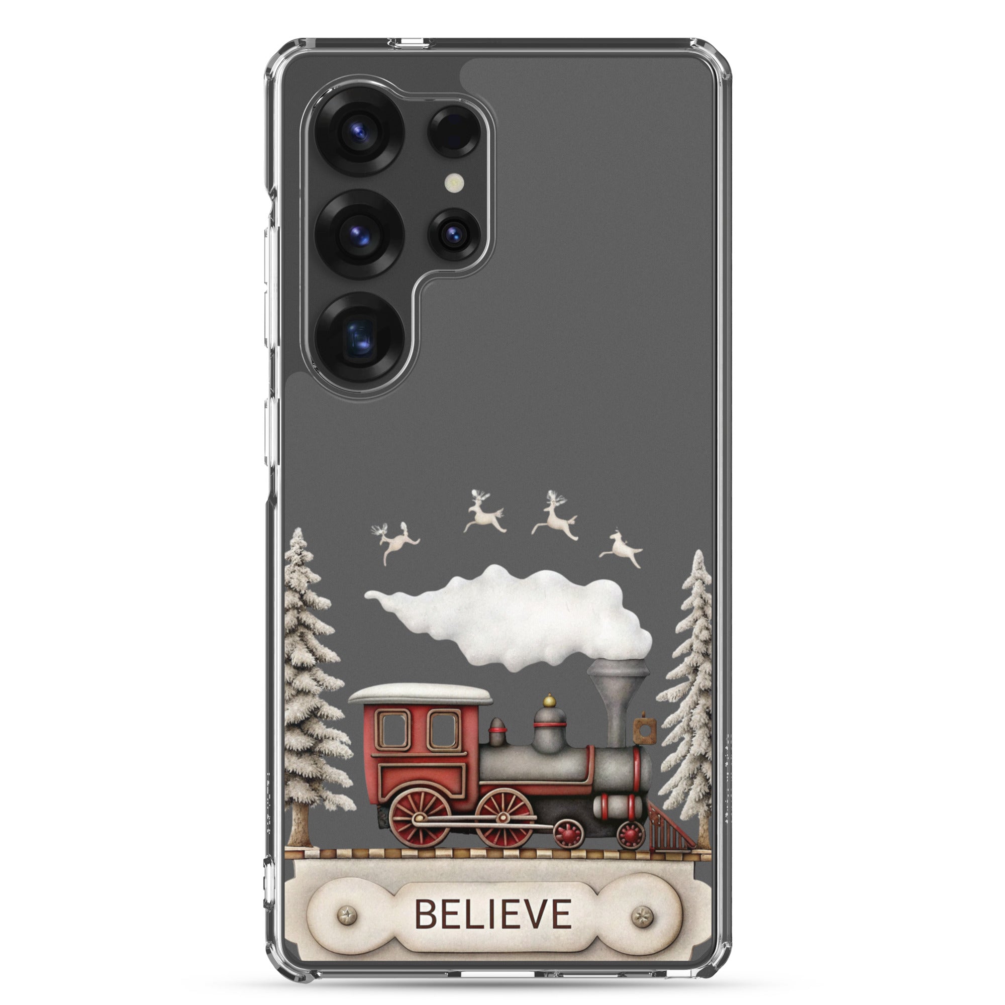 Believe Winter Train Clear Case for Samsung Galaxy S25 Ultra – Minimal Christmas Protective Cover