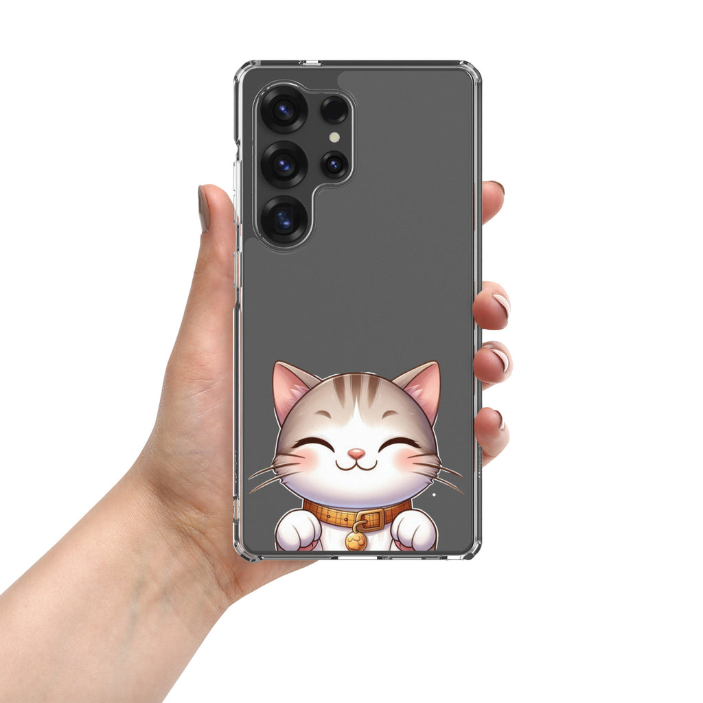 Cute Smiling Cat Clear Case for Samsung Galaxy S25 Ultra – Minimal Kawaii Protective Cover