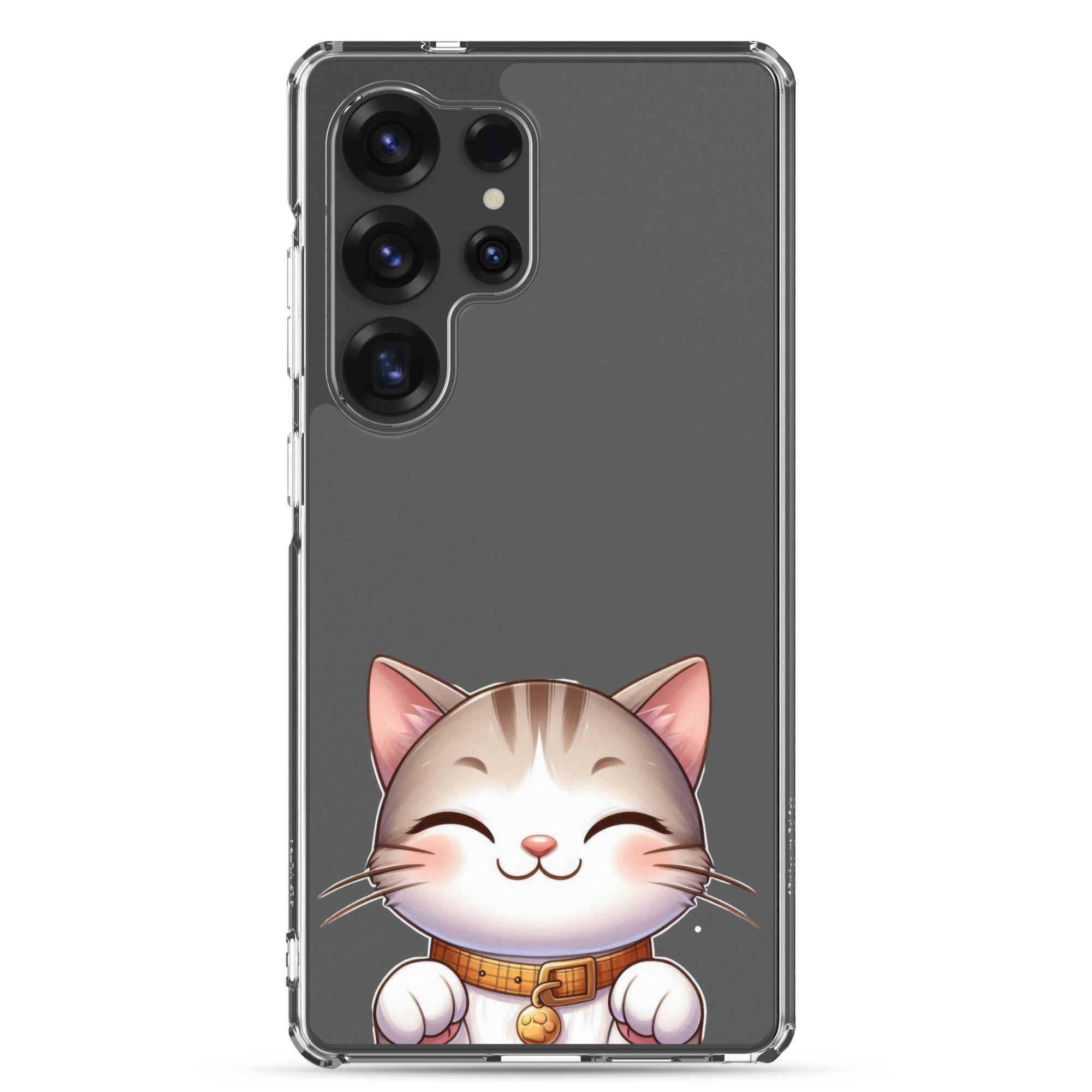 Cute Smiling Cat Clear Case for Samsung Galaxy S25 Ultra – Minimal Kawaii Protective Cover