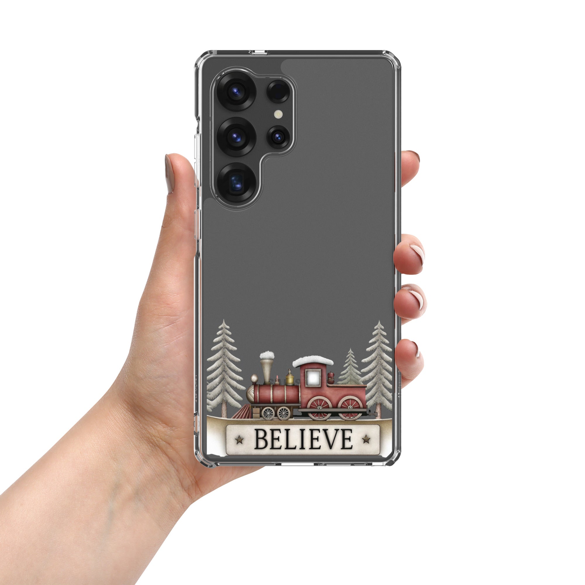 Believe Christmas Train Clear Case for Samsung Galaxy S25 Ultra – Festive Holiday Protective Cover