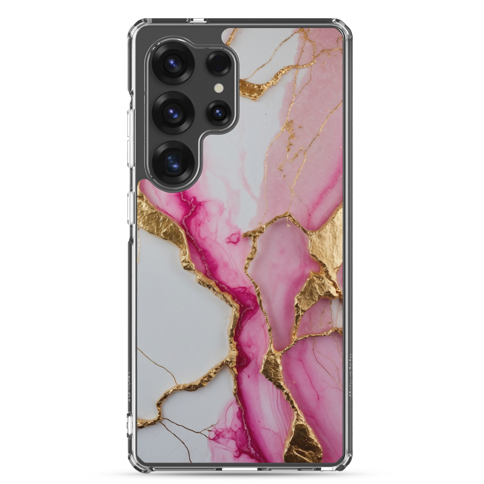 Pink Marble Gold Veins Clear Case for Samsung Galaxy S25 Ultra – Elegant Stone Protective Cover