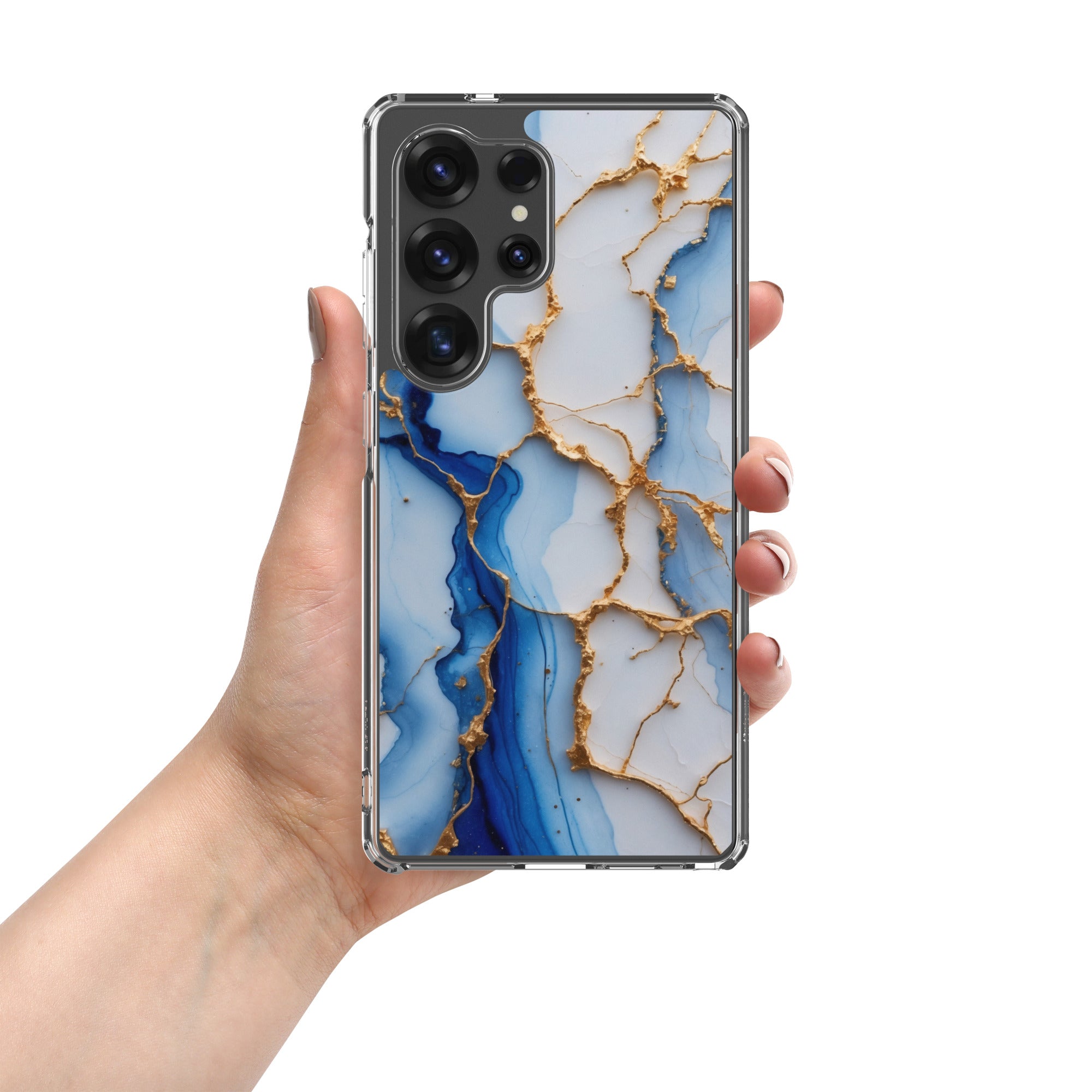 Blue Marble Gold Veins Clear Case for Samsung Galaxy S25 Ultra – Elegant Stone Protective Cover