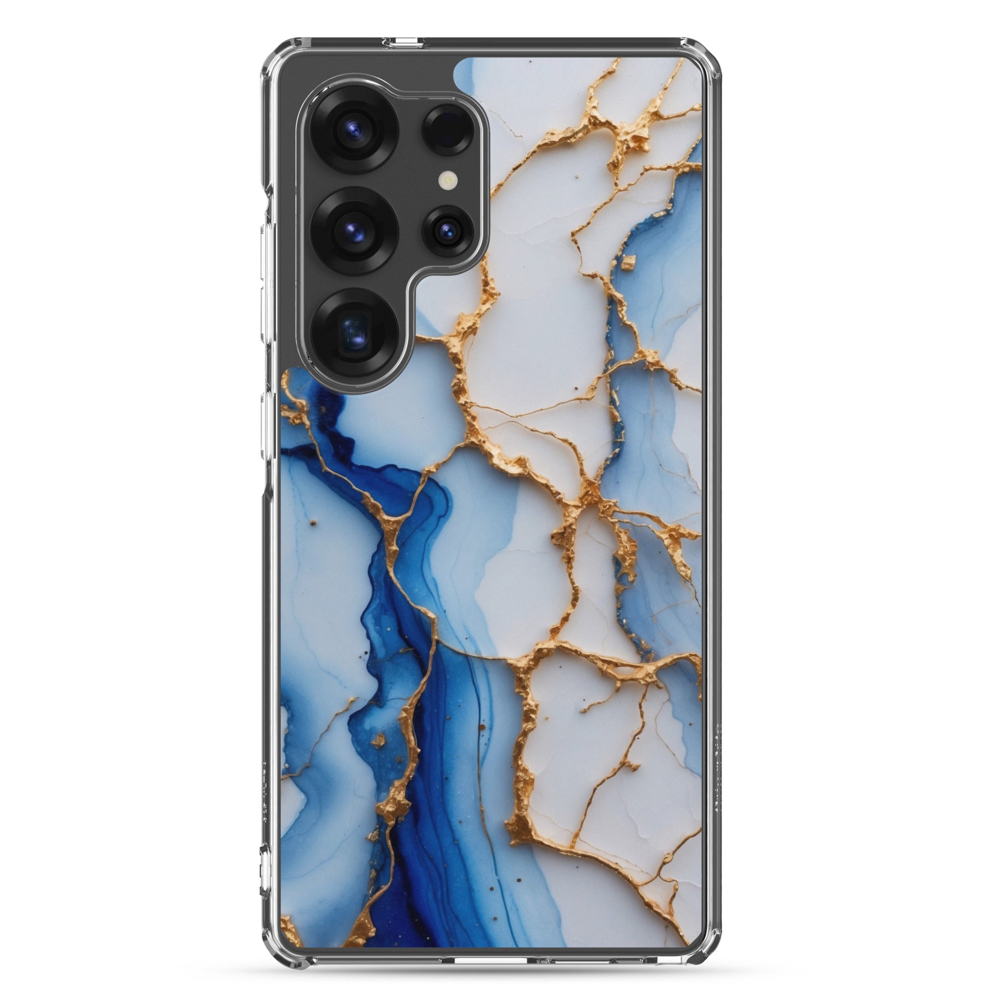 Blue Marble Gold Veins Clear Case for Samsung Galaxy S25 Ultra – Elegant Stone Protective Cover