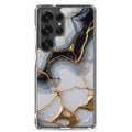 Black & White Marble Gold Clear Case for Samsung Galaxy S25 Ultra – Elegant Marble Protective Cover