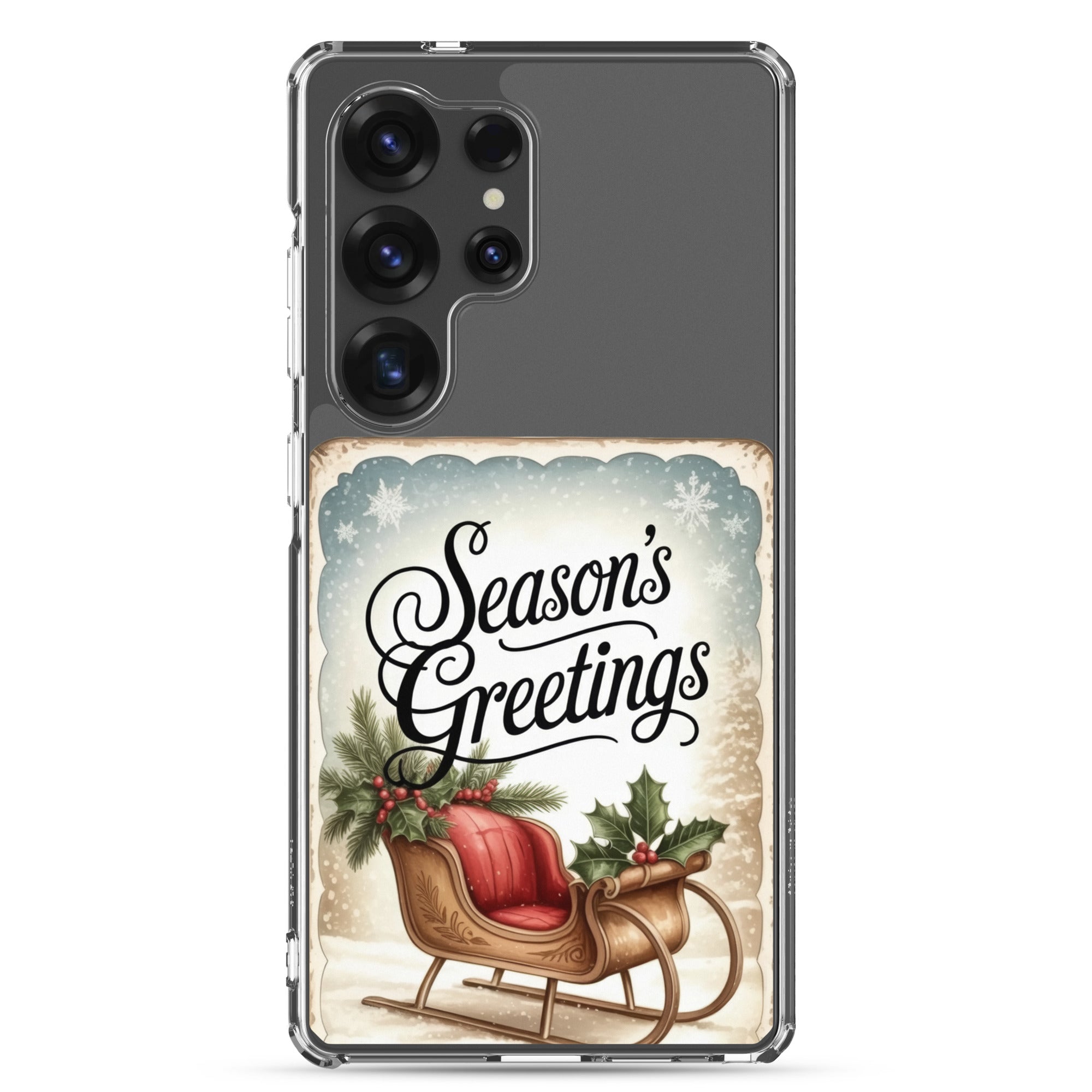 Season’s Greetings Sleigh Clear Case for Samsung Galaxy S25 Ultra – Vintage Christmas Protective Cover
