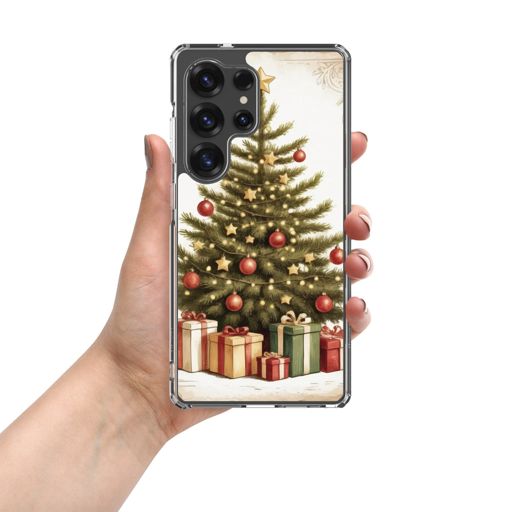 Christmas Tree with Gifts Clear Case for Samsung Galaxy S25 Ultra – Festive Holiday Protective Cover