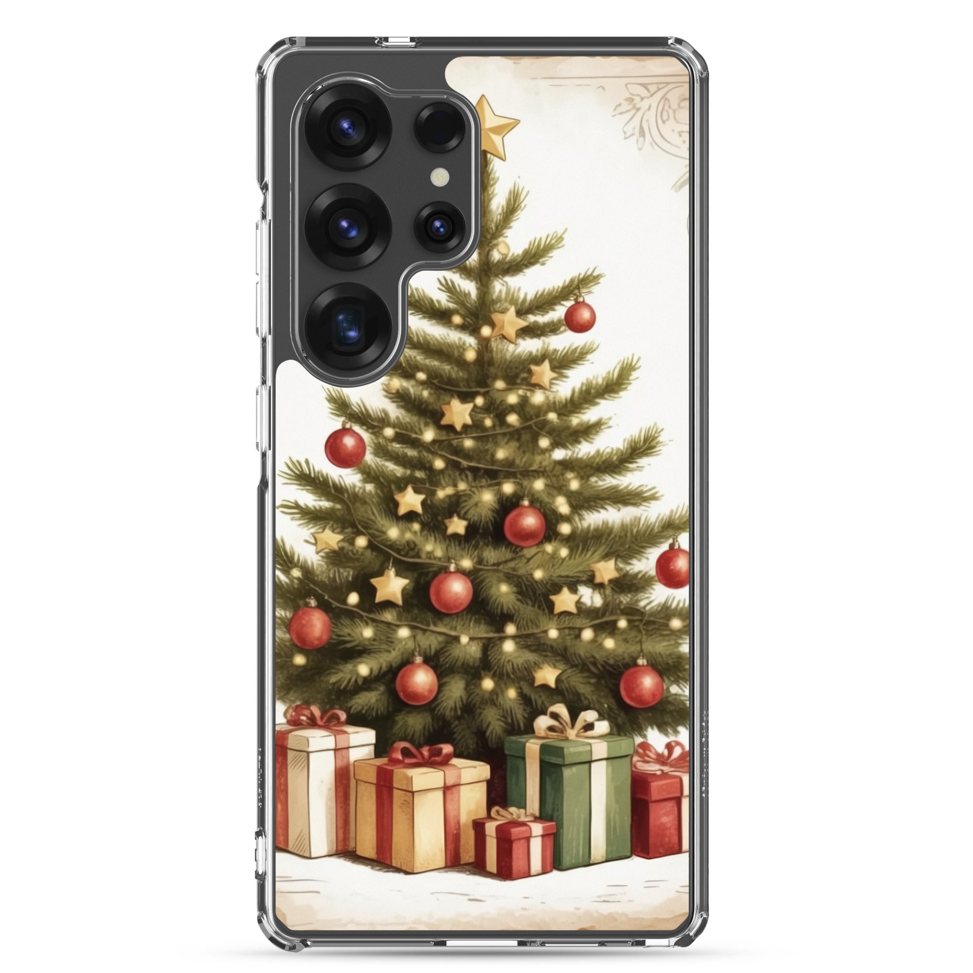Christmas Tree with Gifts Clear Case for Samsung Galaxy S25 Ultra – Festive Holiday Protective Cover